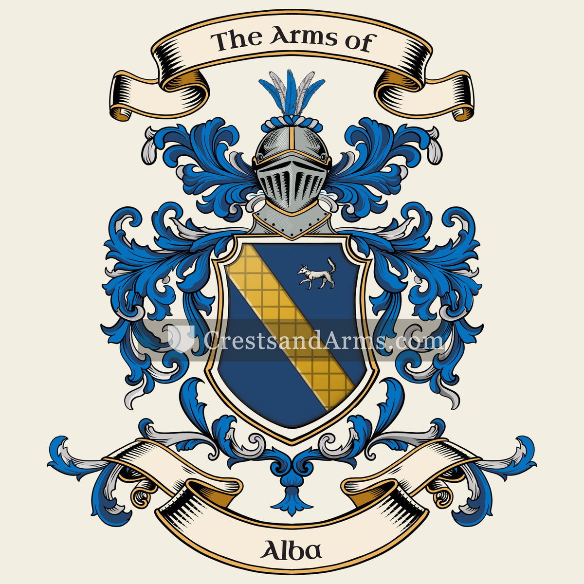 The Alba coat of arms, drawn from the recorded blazon