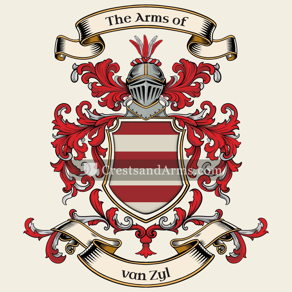 The van Zyl coat of arms, drawn from the recorded blazon