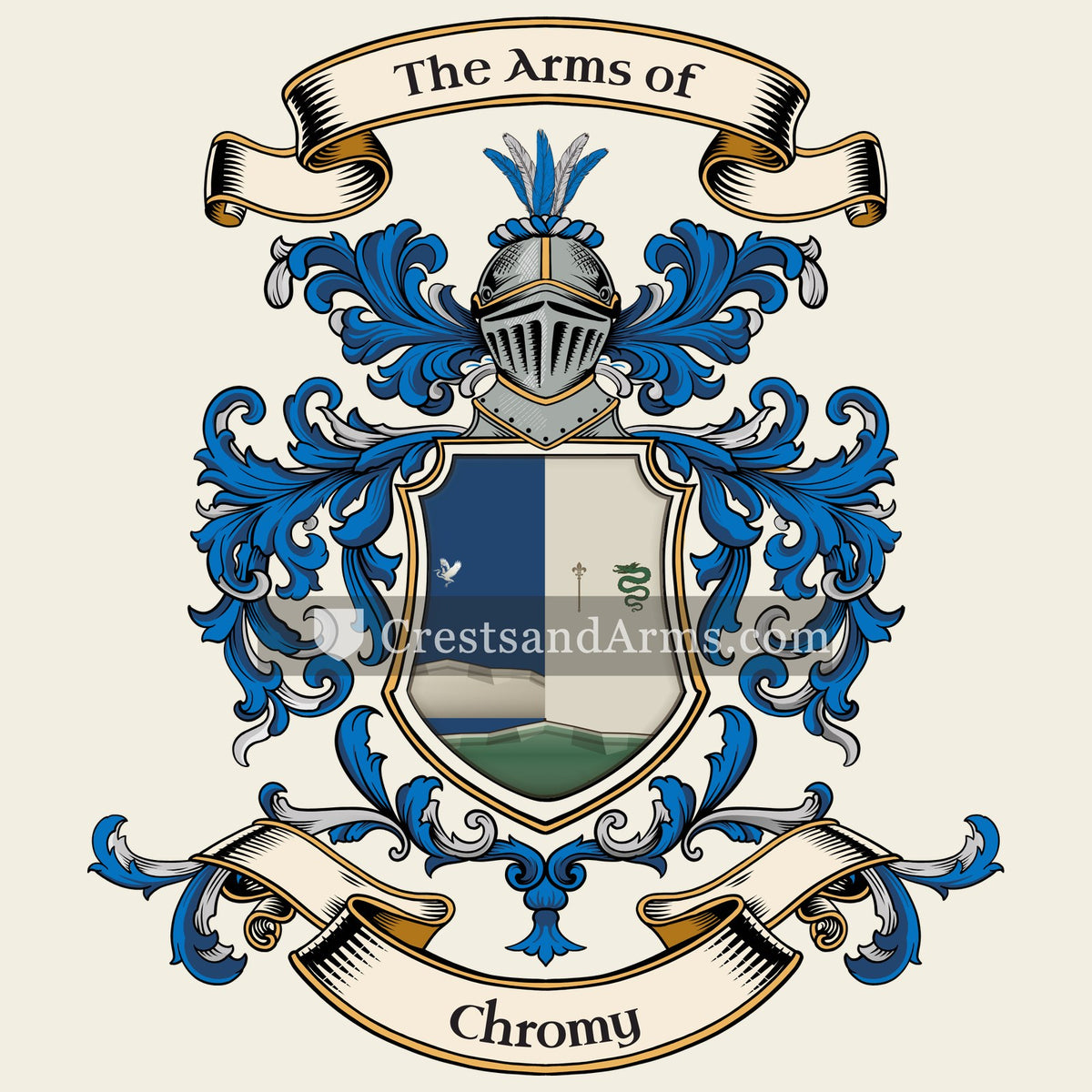 The Chromy coat of arms, drawn from the recorded blazon