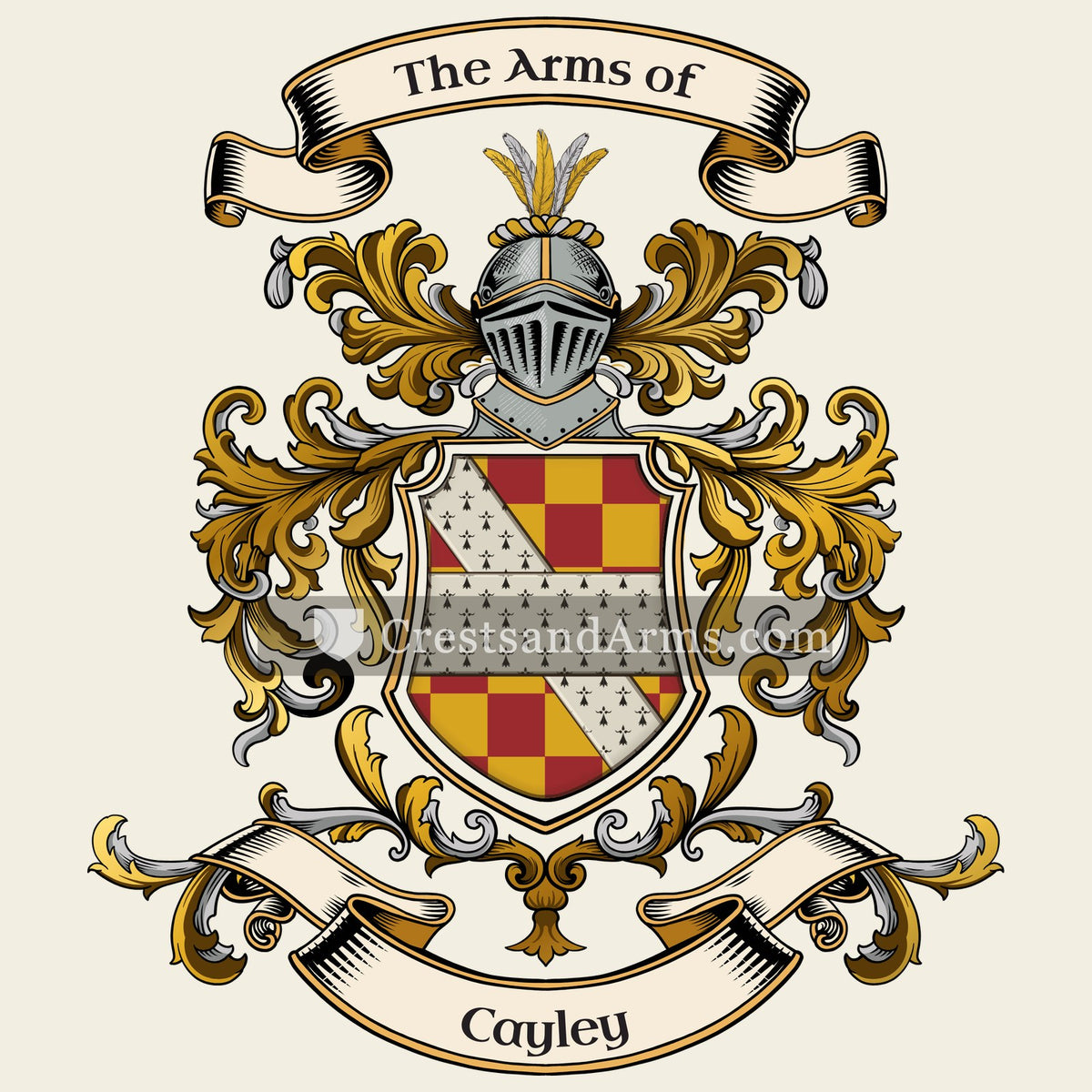 The Cayley coat of arms, drawn from the recorded blazon