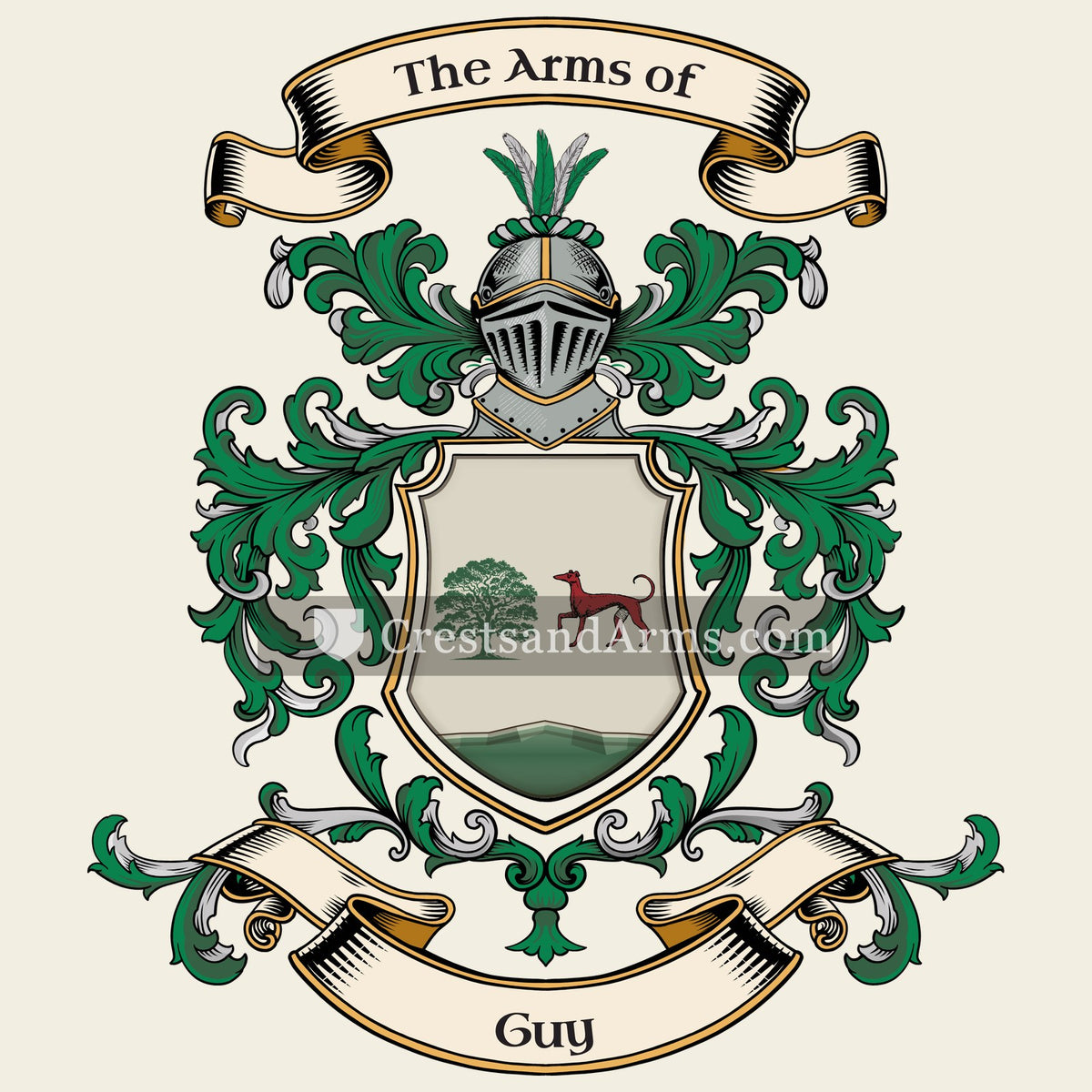 The Guy coat of arms, drawn from the recorded blazon