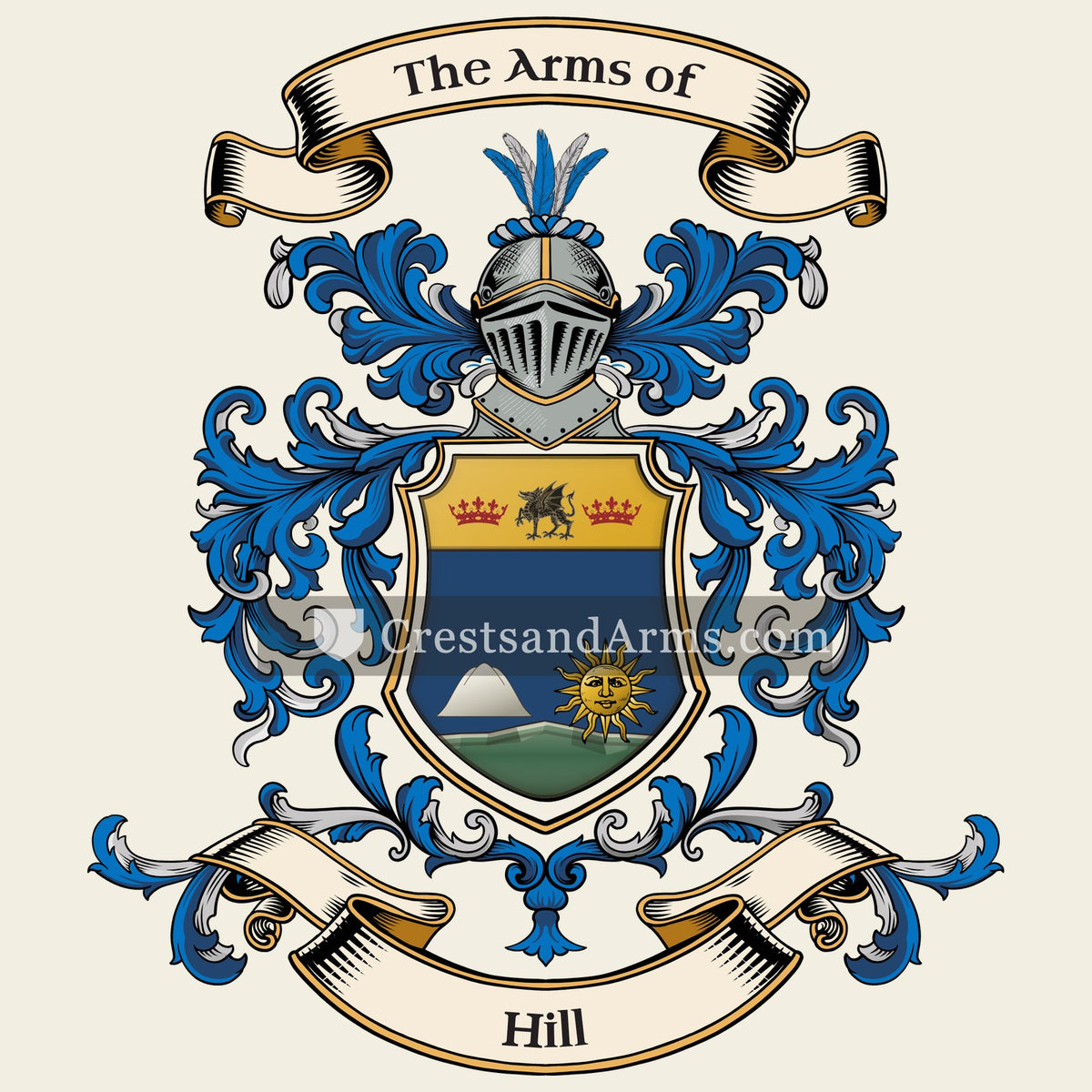 The Hill coat of arms, drawn from the recorded blazon