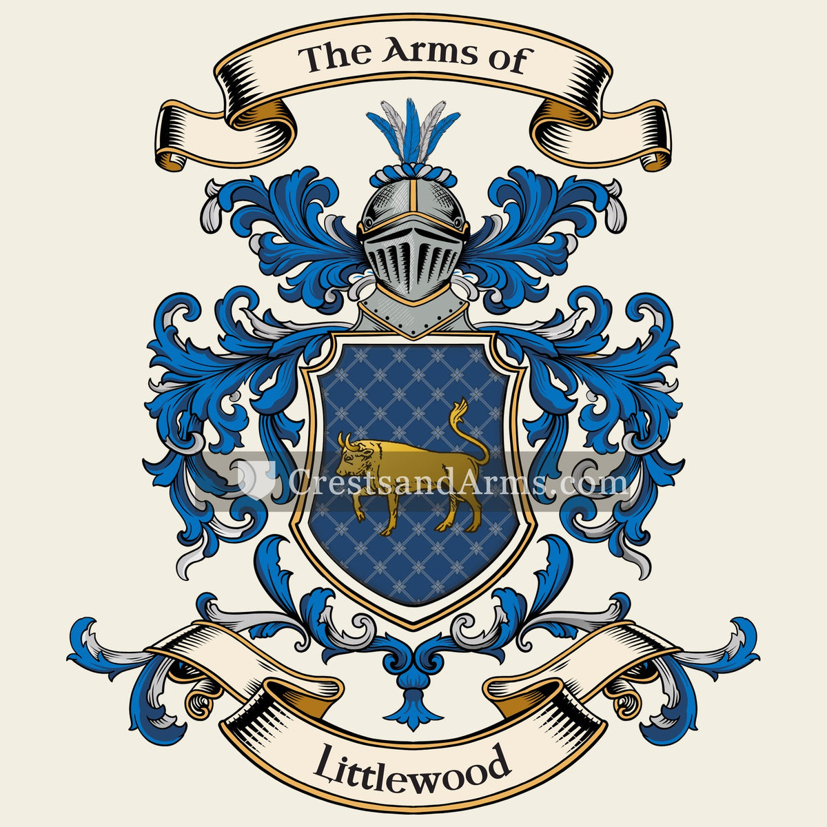 The Littlewood coat of arms, drawn from the recorded blazon