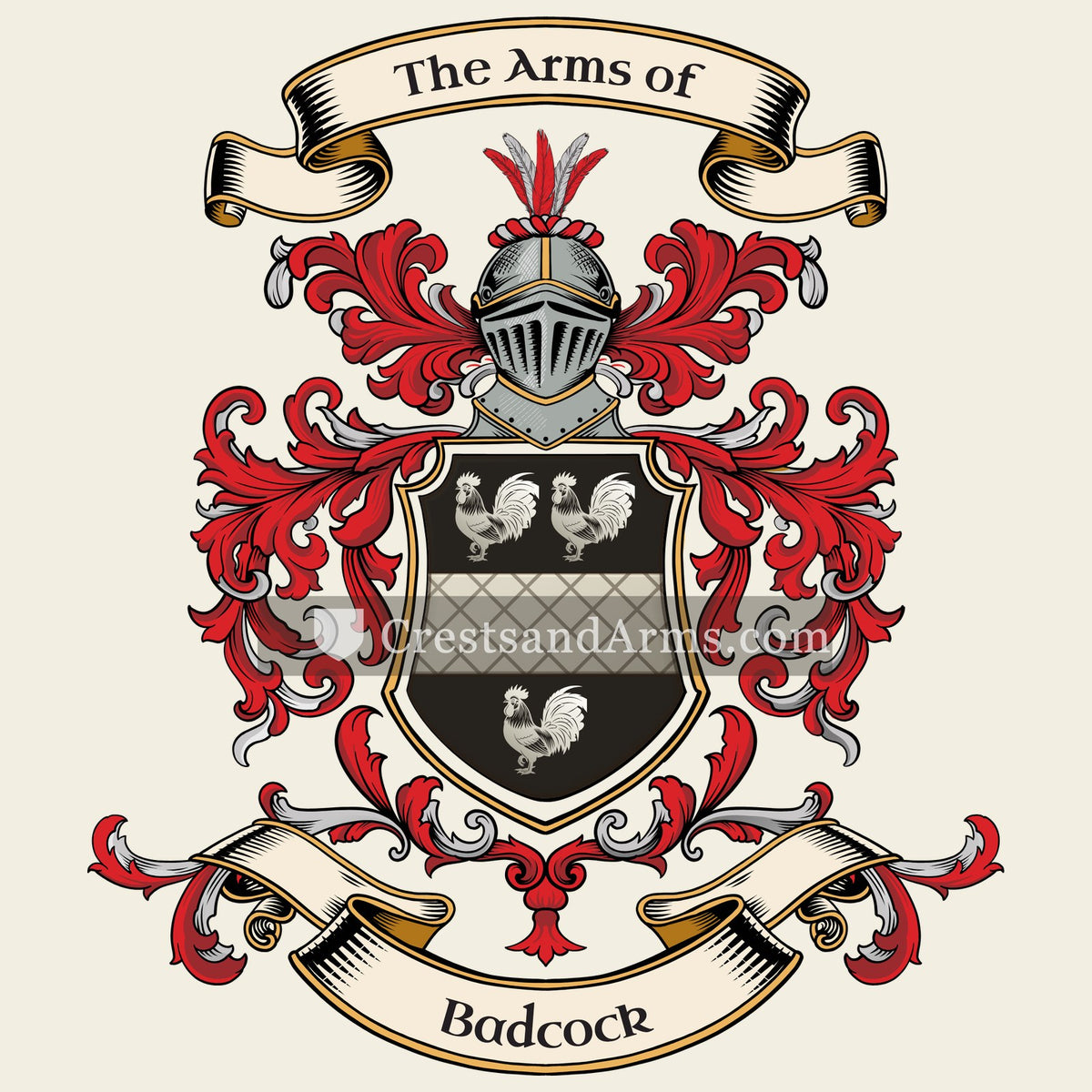 The Badcock coat of arms, drawn from the recorded blazon