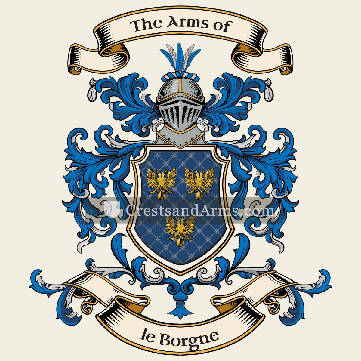 The le Borgne coat of arms, drawn from the recorded blazon