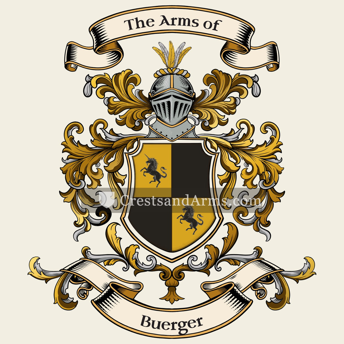 The Buerger coat of arms, drawn from the recorded blazon
