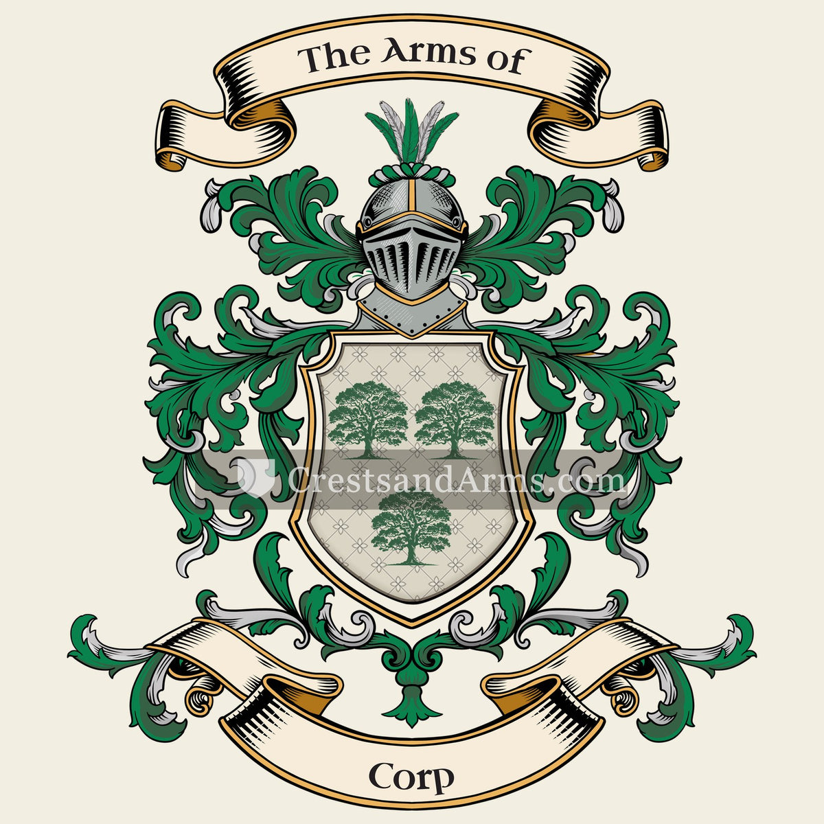 The Corp coat of arms, drawn from the recorded blazon