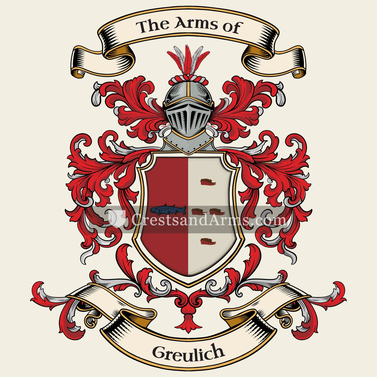 The Greulich coat of arms, drawn from the recorded blazon