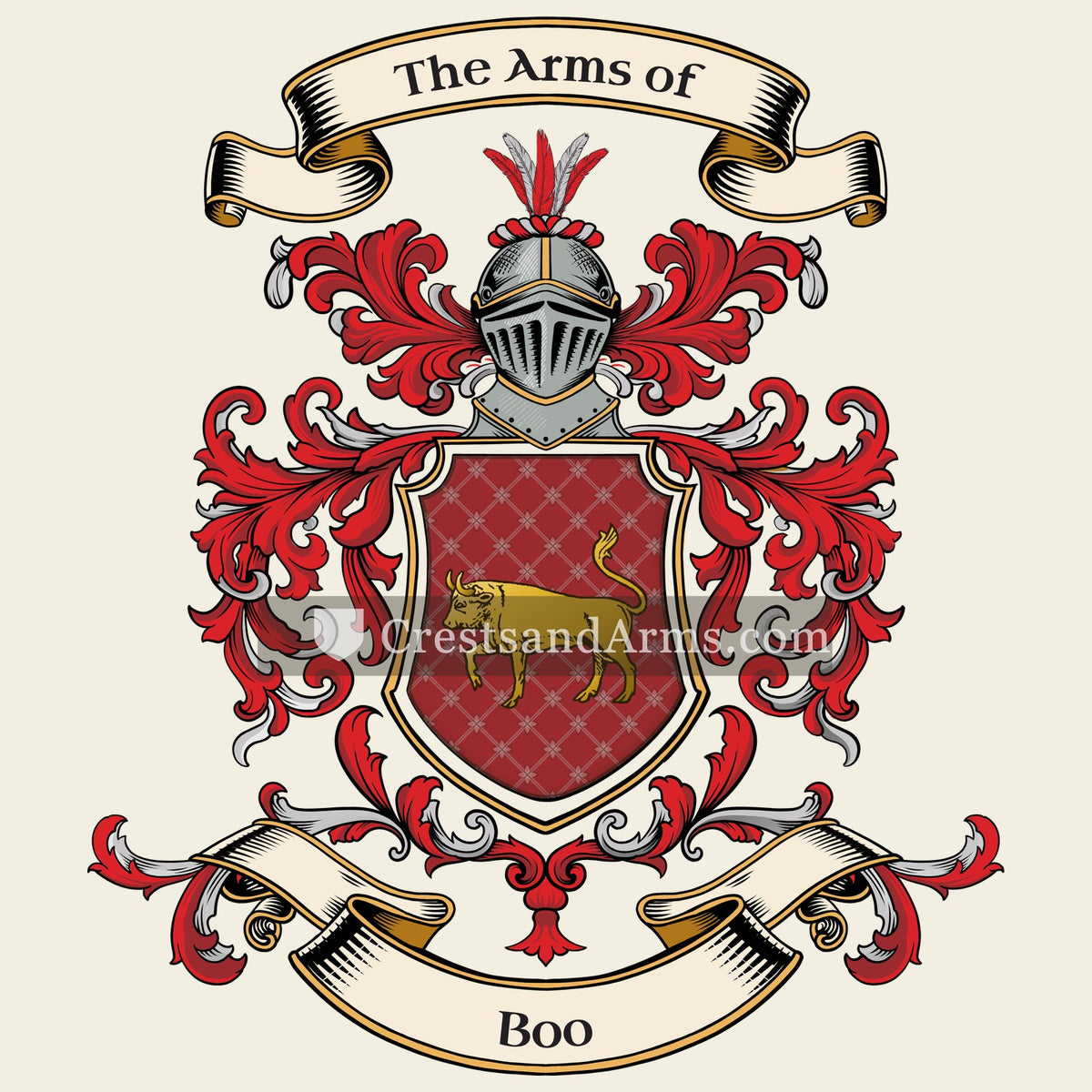 The Boo coat of arms, drawn from the recorded blazon