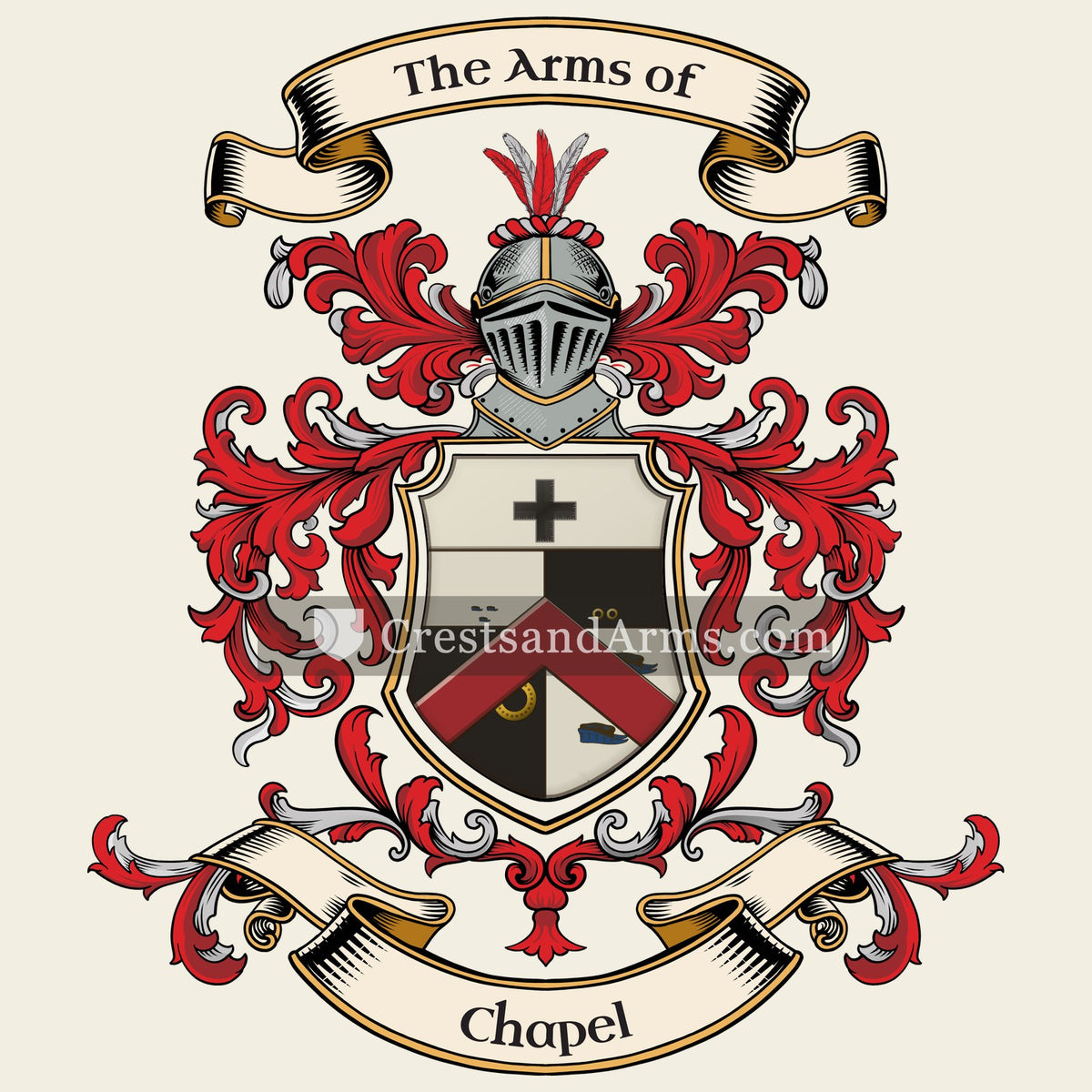 The Chapel coat of arms, drawn from the recorded blazon