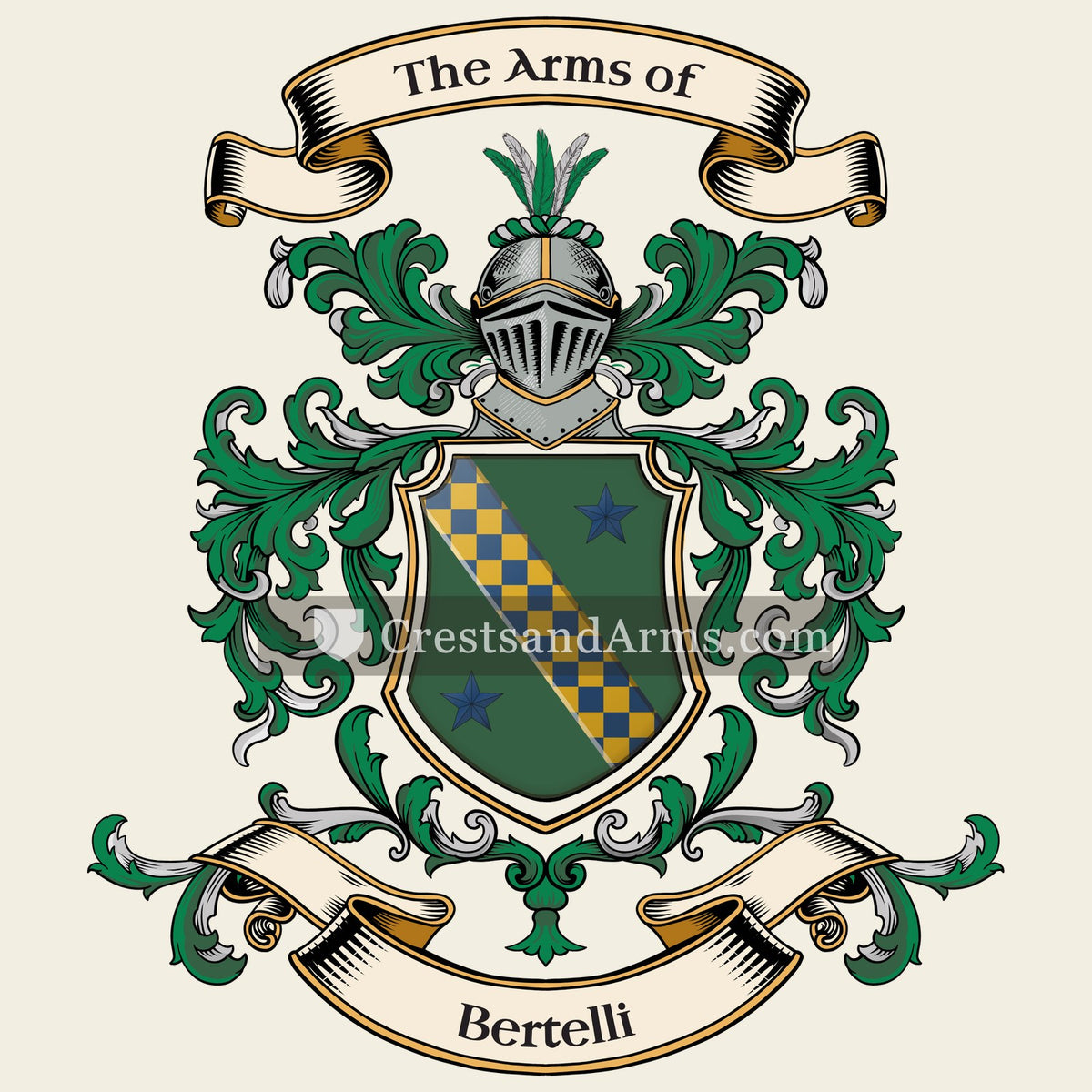 The Bertelli coat of arms, drawn from the recorded blazon