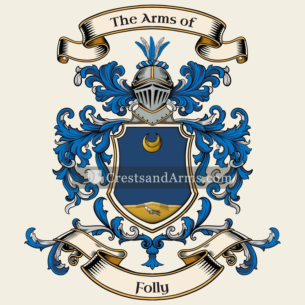The Folly coat of arms, drawn from the recorded blazon