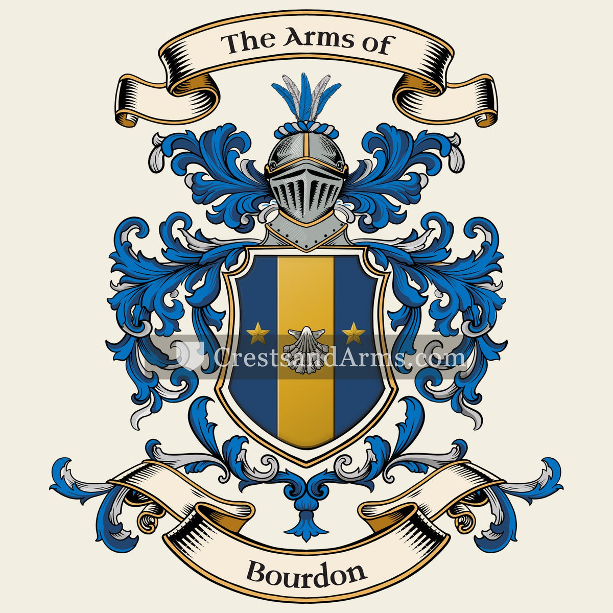 The Bourdon coat of arms, drawn from the recorded blazon