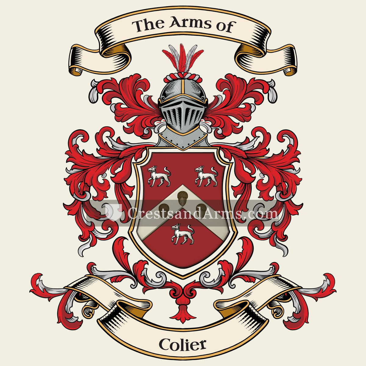 The Colier coat of arms, drawn from the recorded blazon
