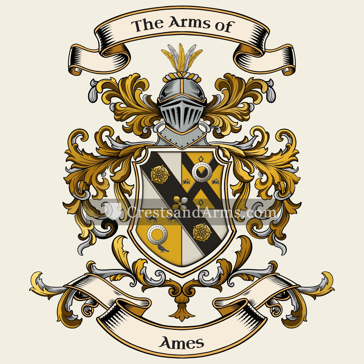 The Ames coat of arms, drawn from the recorded blazon