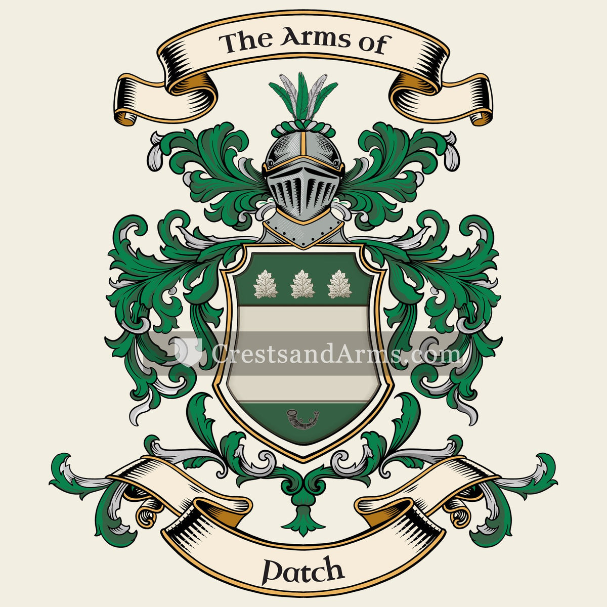 The Patch coat of arms, drawn from the recorded blazon