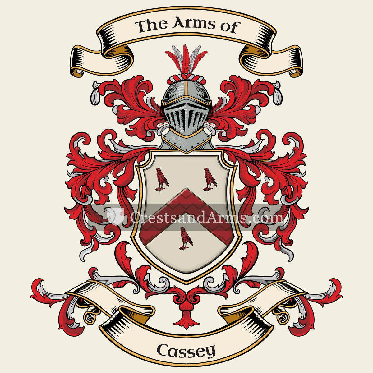 The Cassey coat of arms, drawn from the recorded blazon
