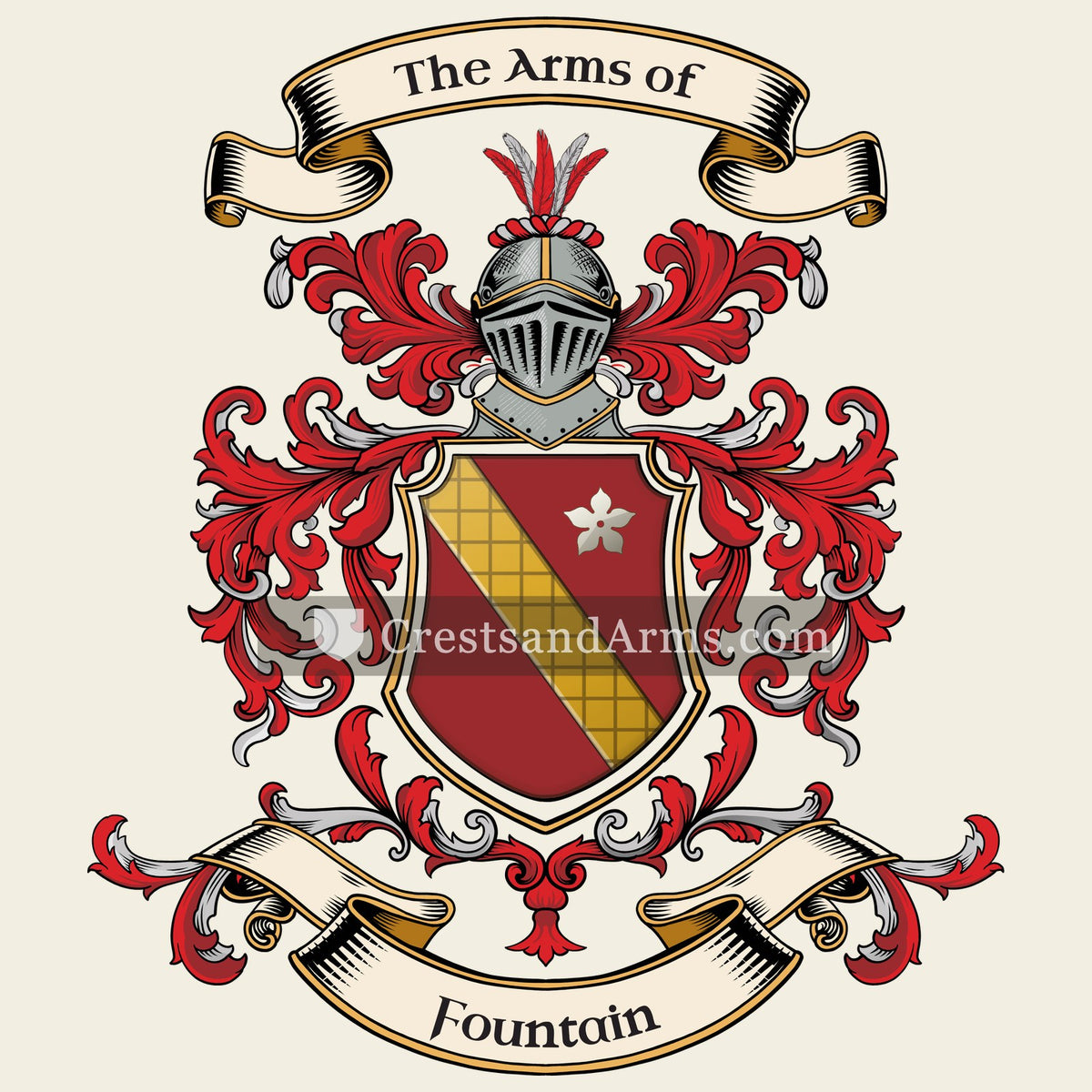 The Fountain coat of arms, drawn from the recorded blazon