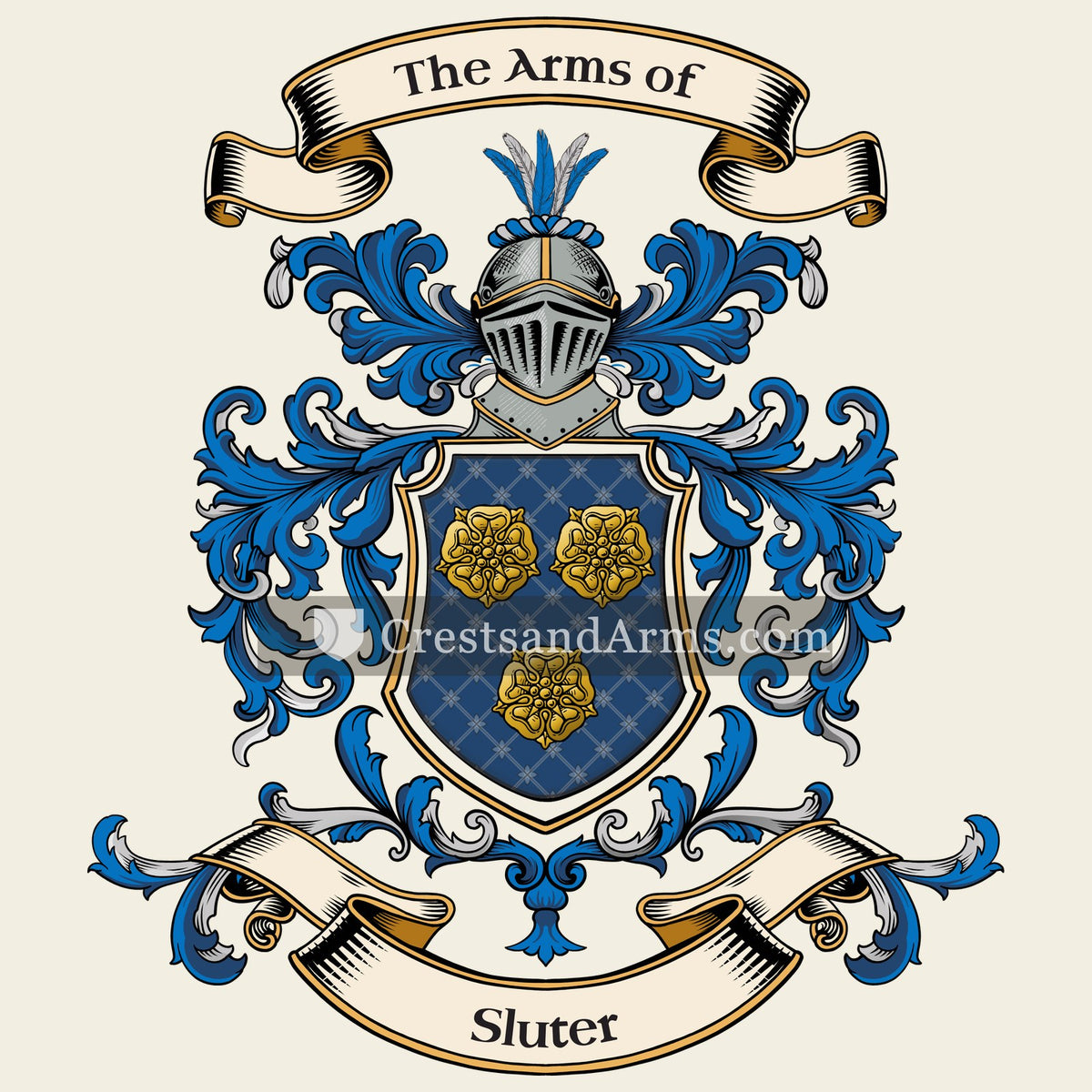 The Sluter coat of arms, drawn from the recorded blazon