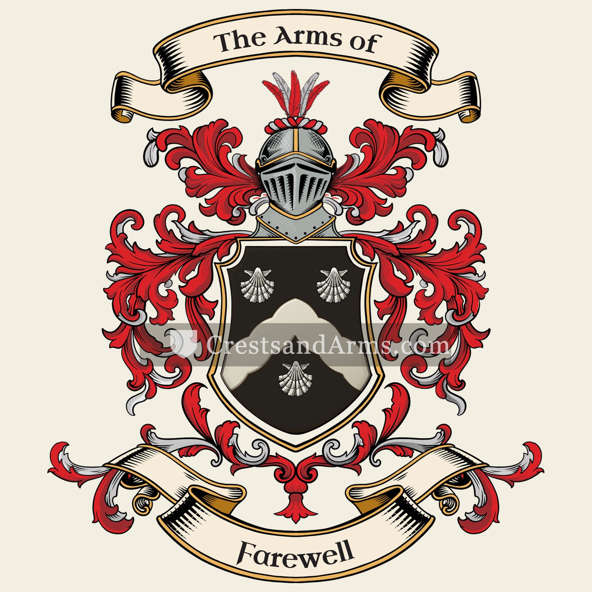 The Farewell coat of arms, drawn from the recorded blazon