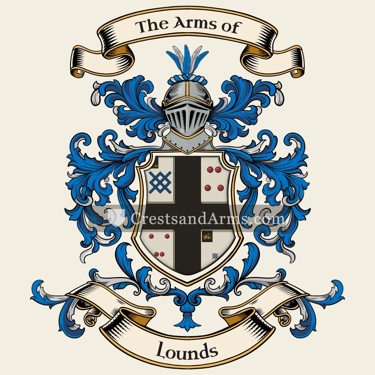The Lounds coat of arms, drawn from the recorded blazon