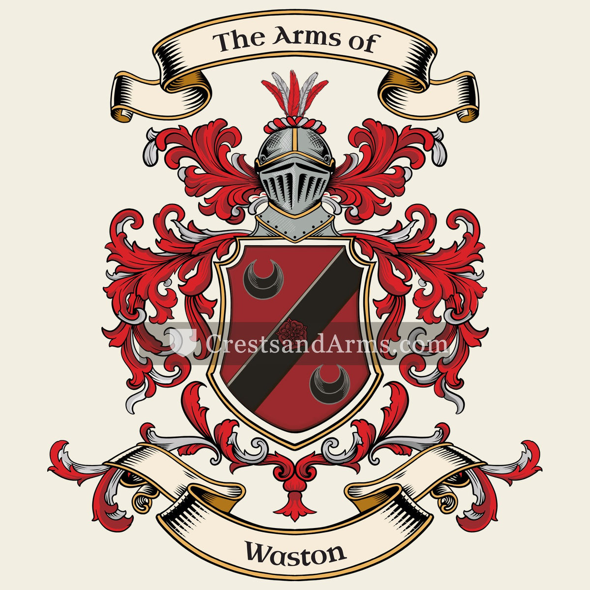 The Waston coat of arms, drawn from the recorded blazon