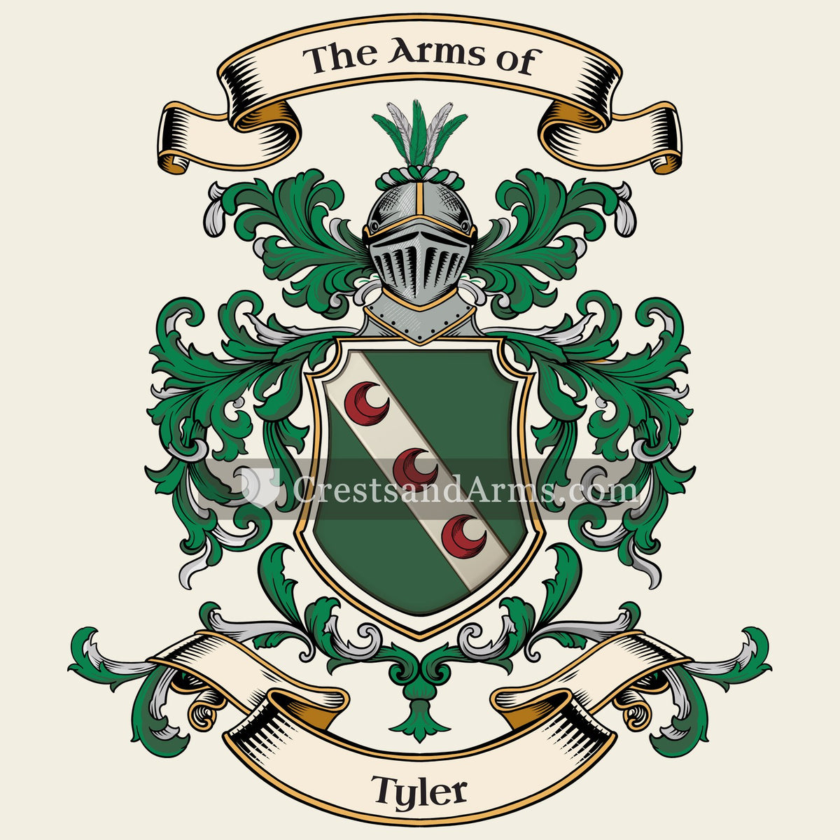 The Tyler coat of arms, drawn from the recorded blazon