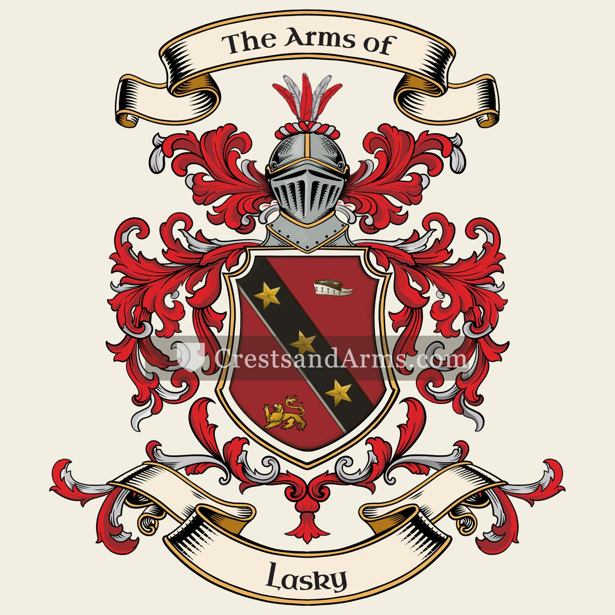 The Lasky coat of arms, drawn from the recorded blazon