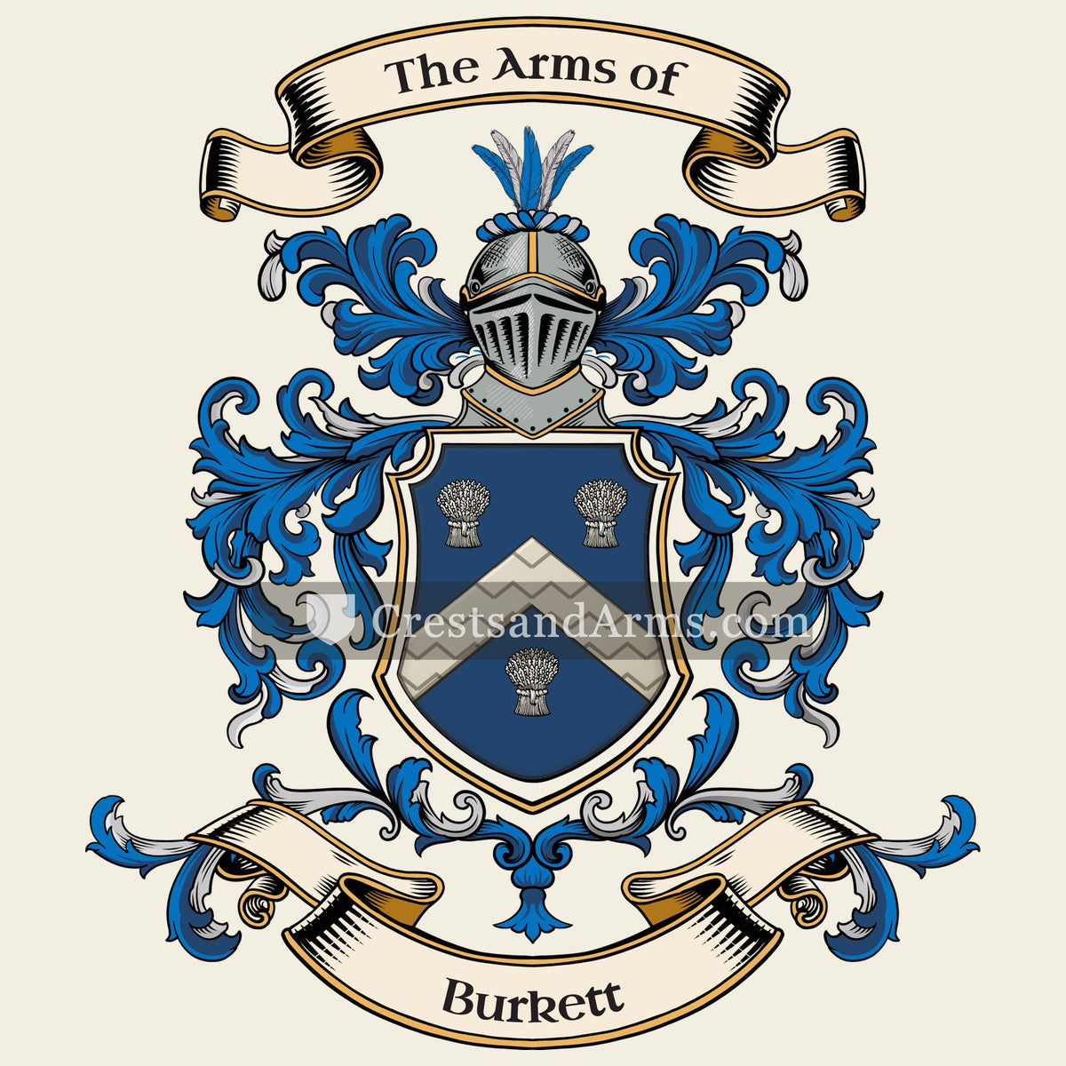 The Burkett coat of arms, drawn from the recorded blazon