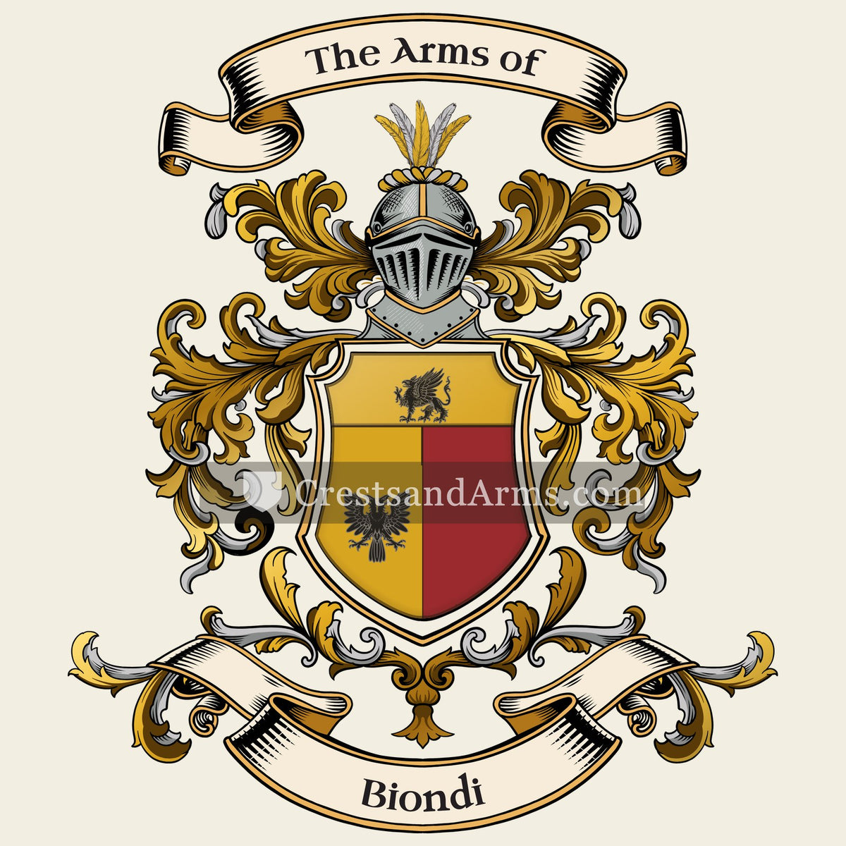 The Biondi coat of arms, drawn from the recorded blazon