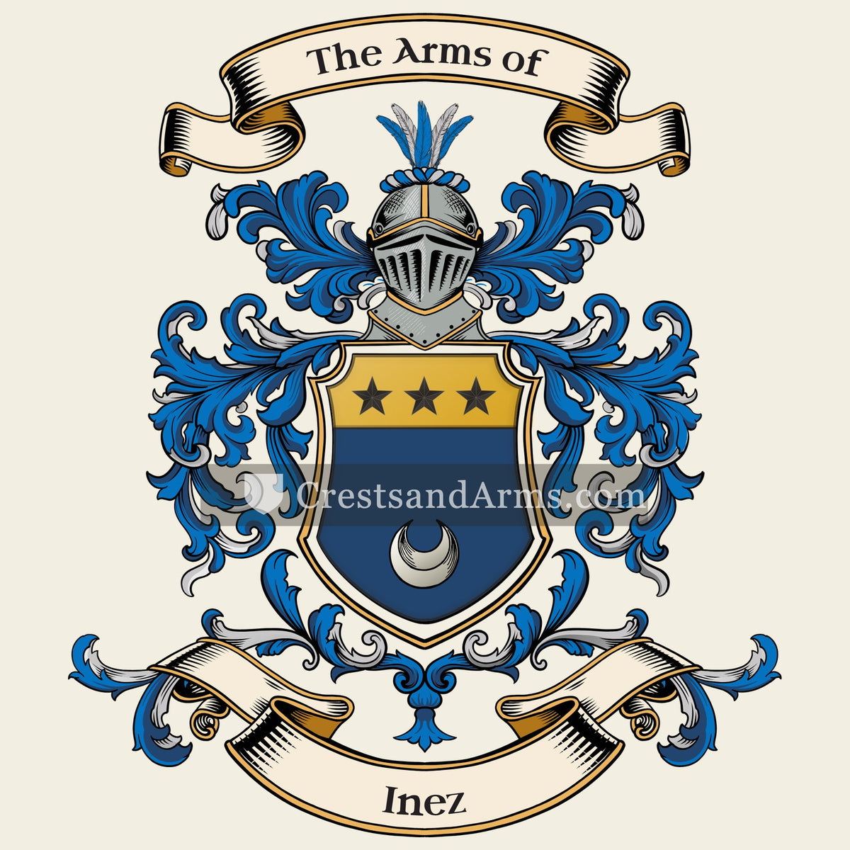 The Inez coat of arms, drawn from the recorded blazon