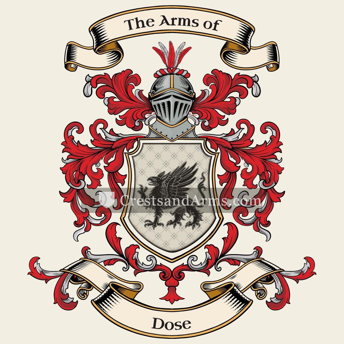The Dose coat of arms, drawn from the recorded blazon