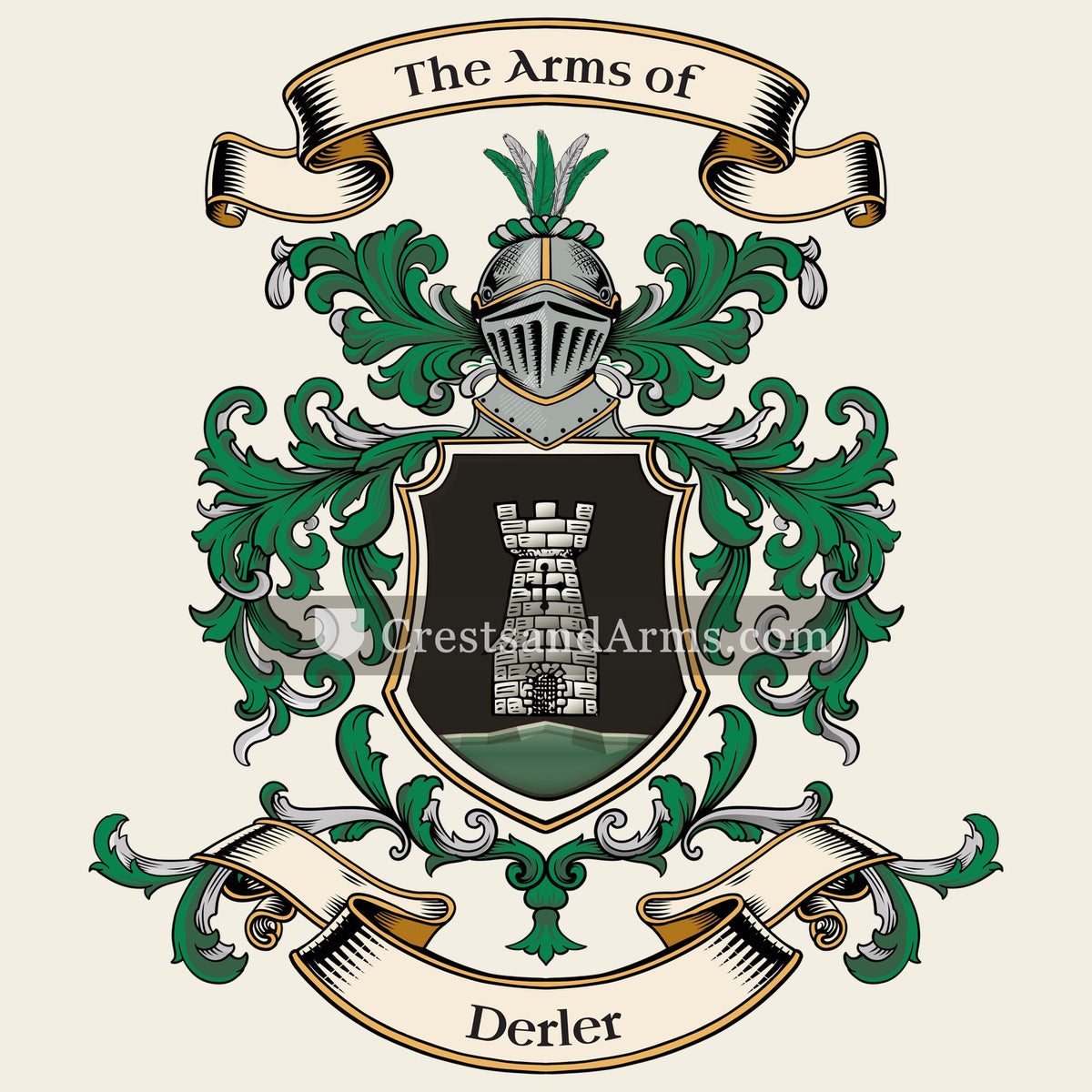 The Derler coat of arms, drawn from the recorded blazon