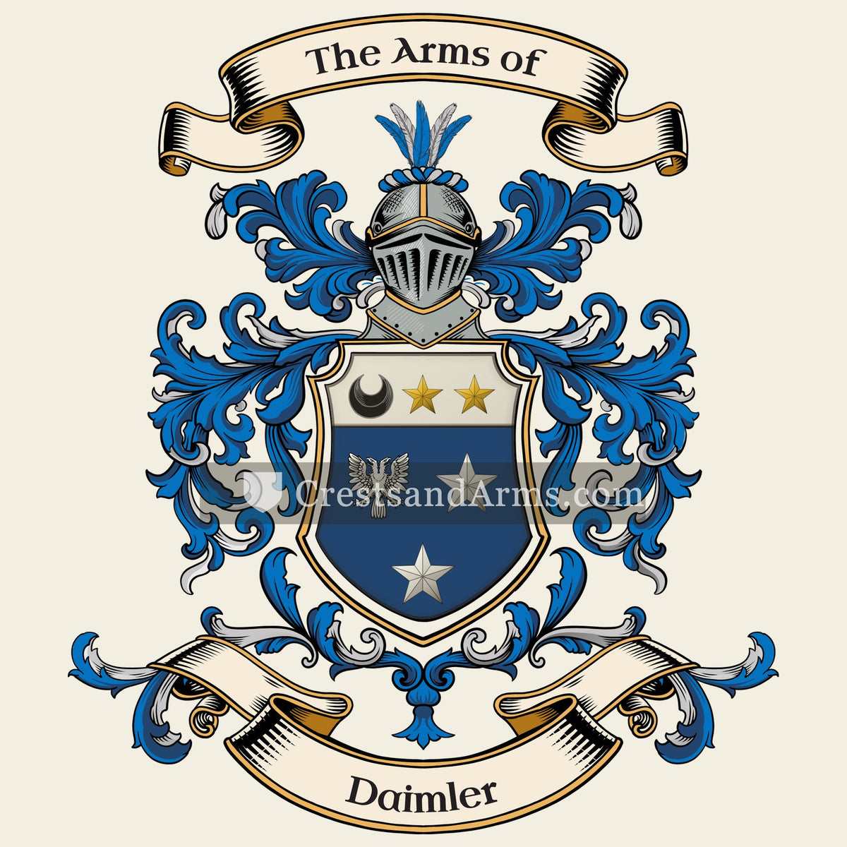 The Daimler coat of arms, drawn from the recorded blazon