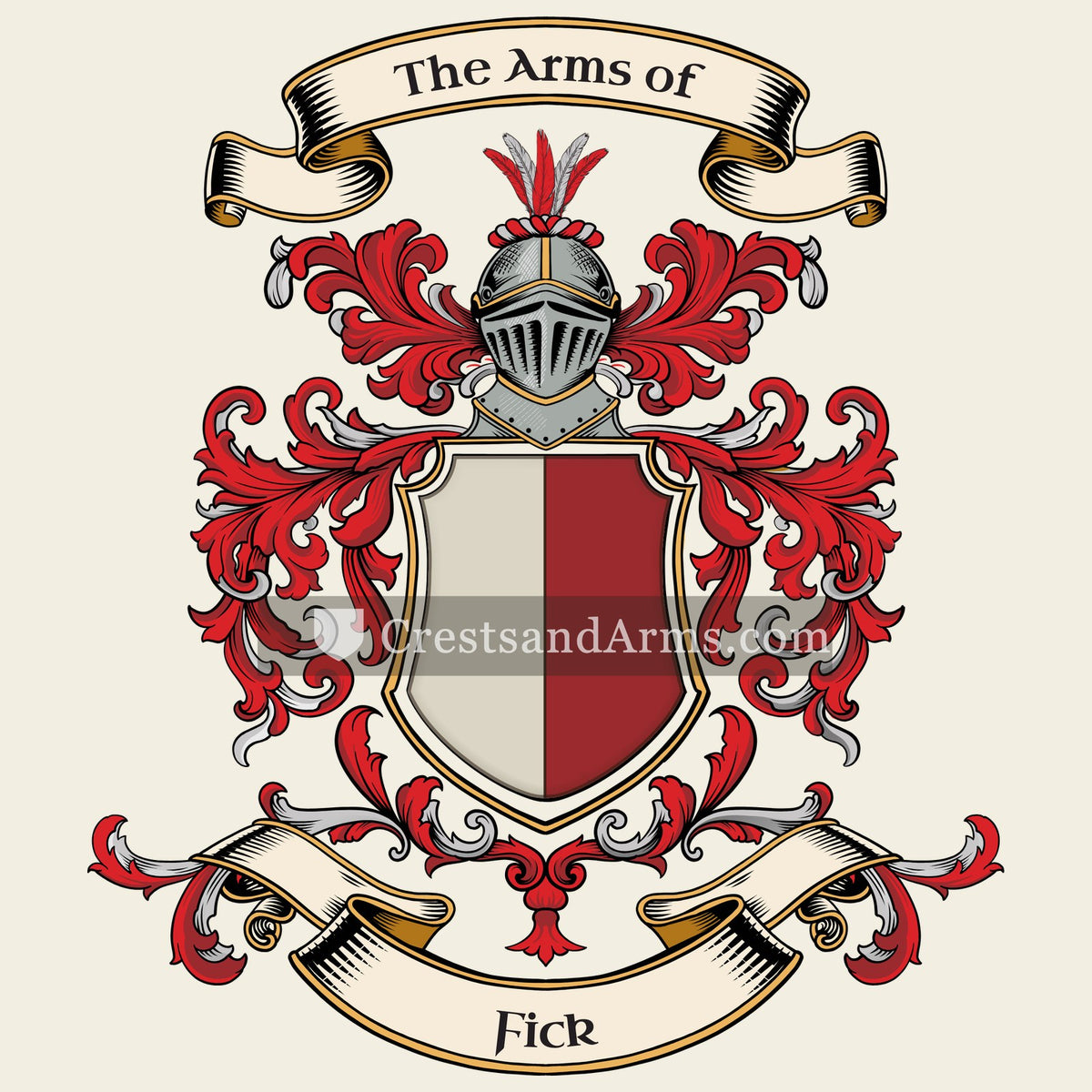The Fick coat of arms, drawn from the recorded blazon