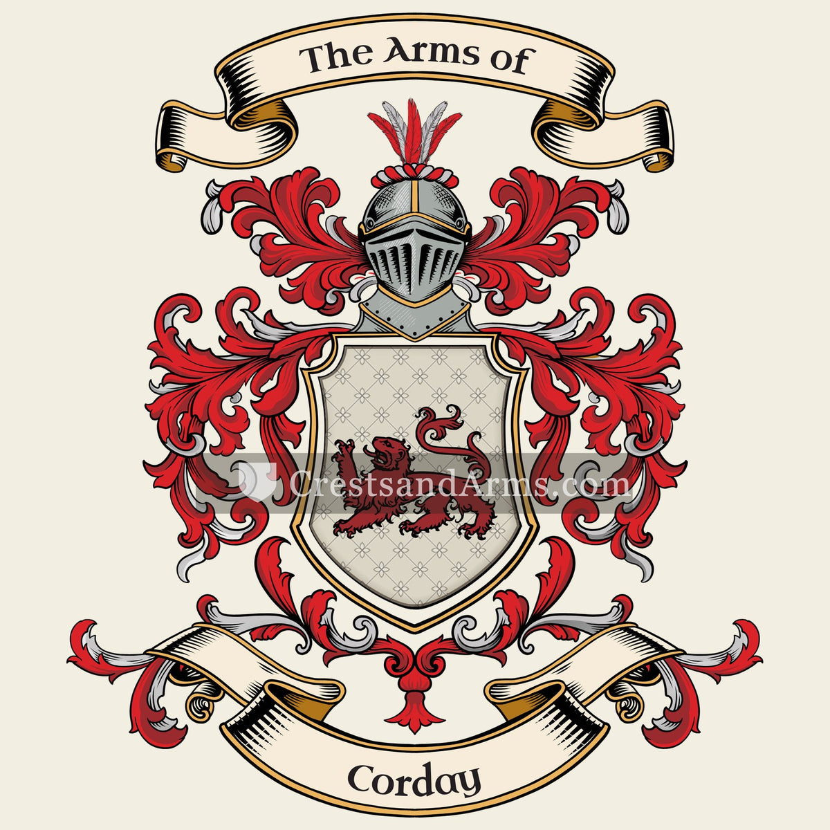 The Corday coat of arms, drawn from the recorded blazon