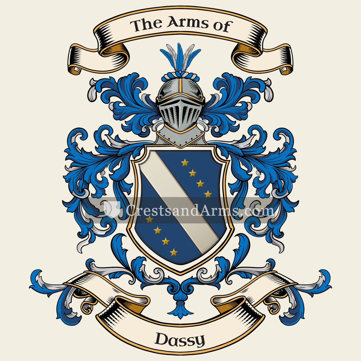 The Dassy coat of arms, drawn from the recorded blazon