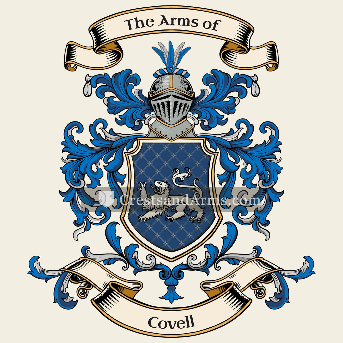 The Covell coat of arms, drawn from the recorded blazon