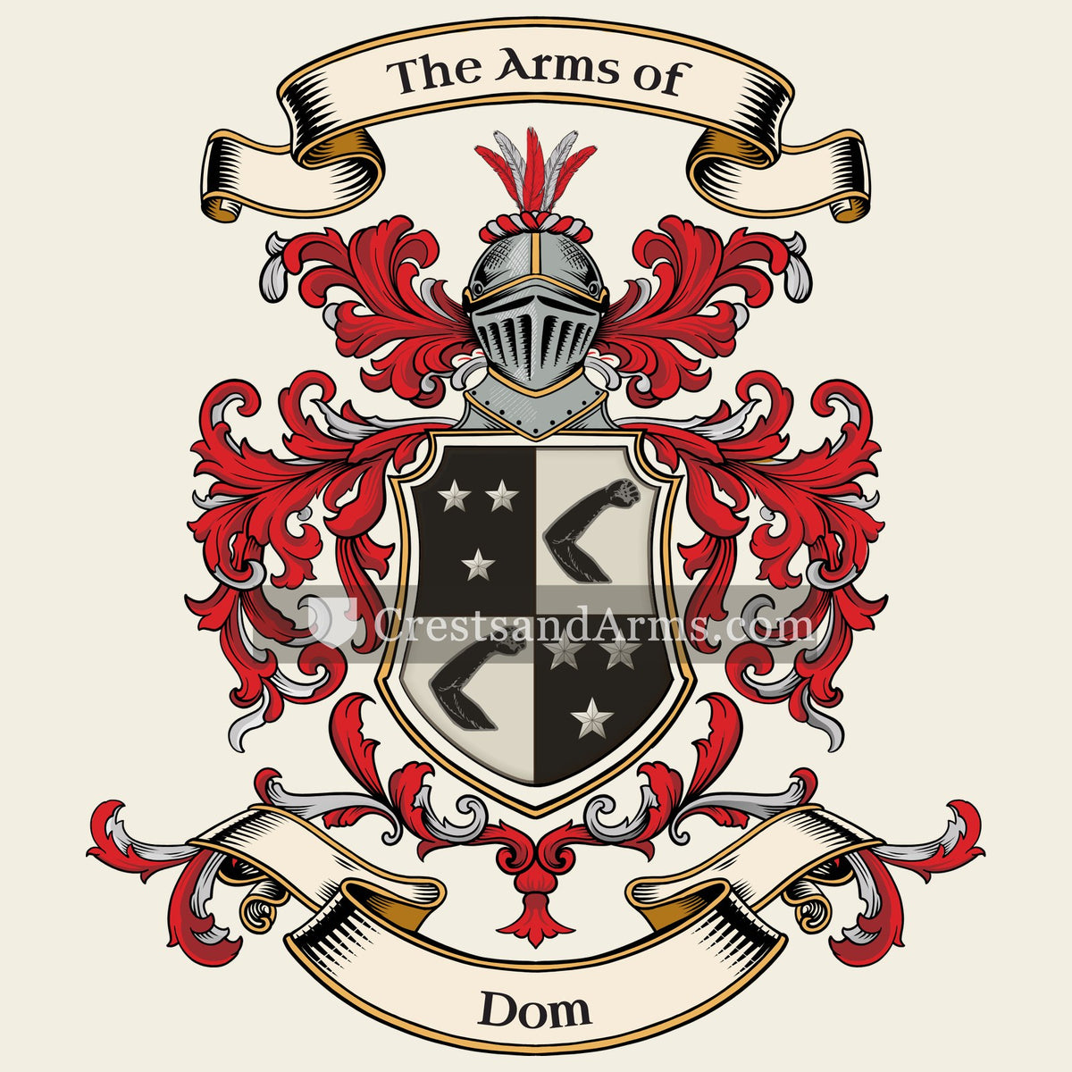 The Dom coat of arms, drawn from the recorded blazon