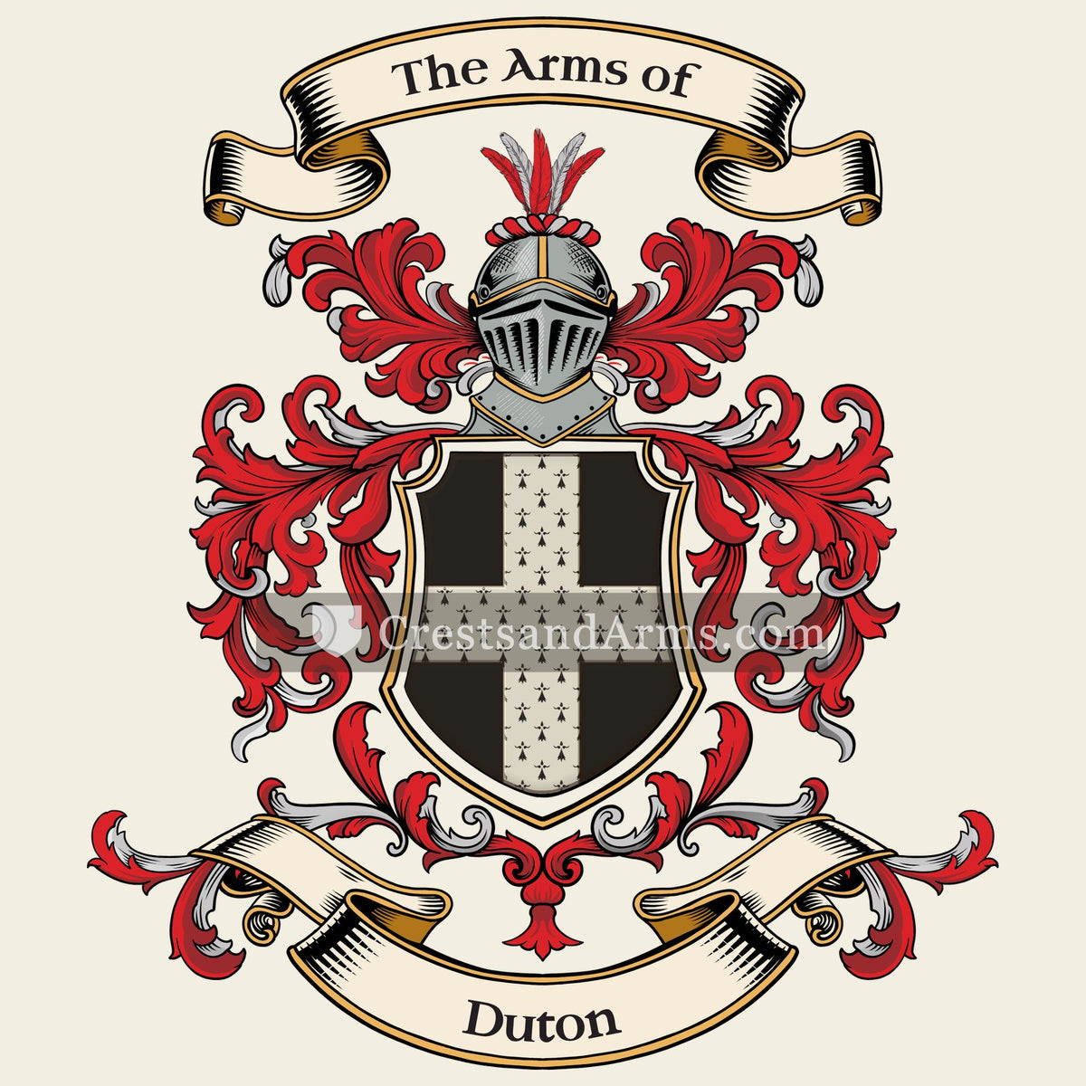 The Duton coat of arms, drawn from the recorded blazon