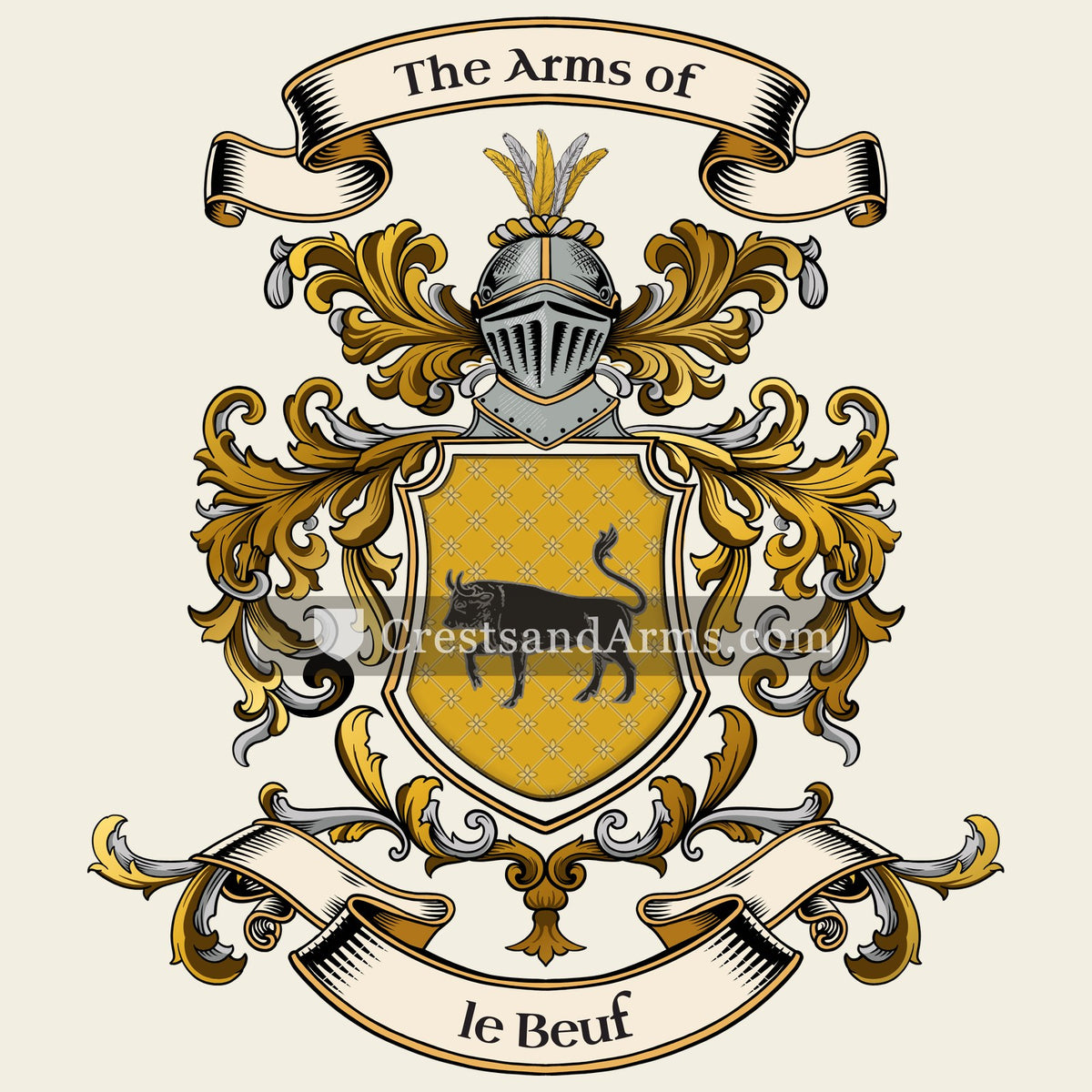 The le Beuf coat of arms, drawn from the recorded blazon