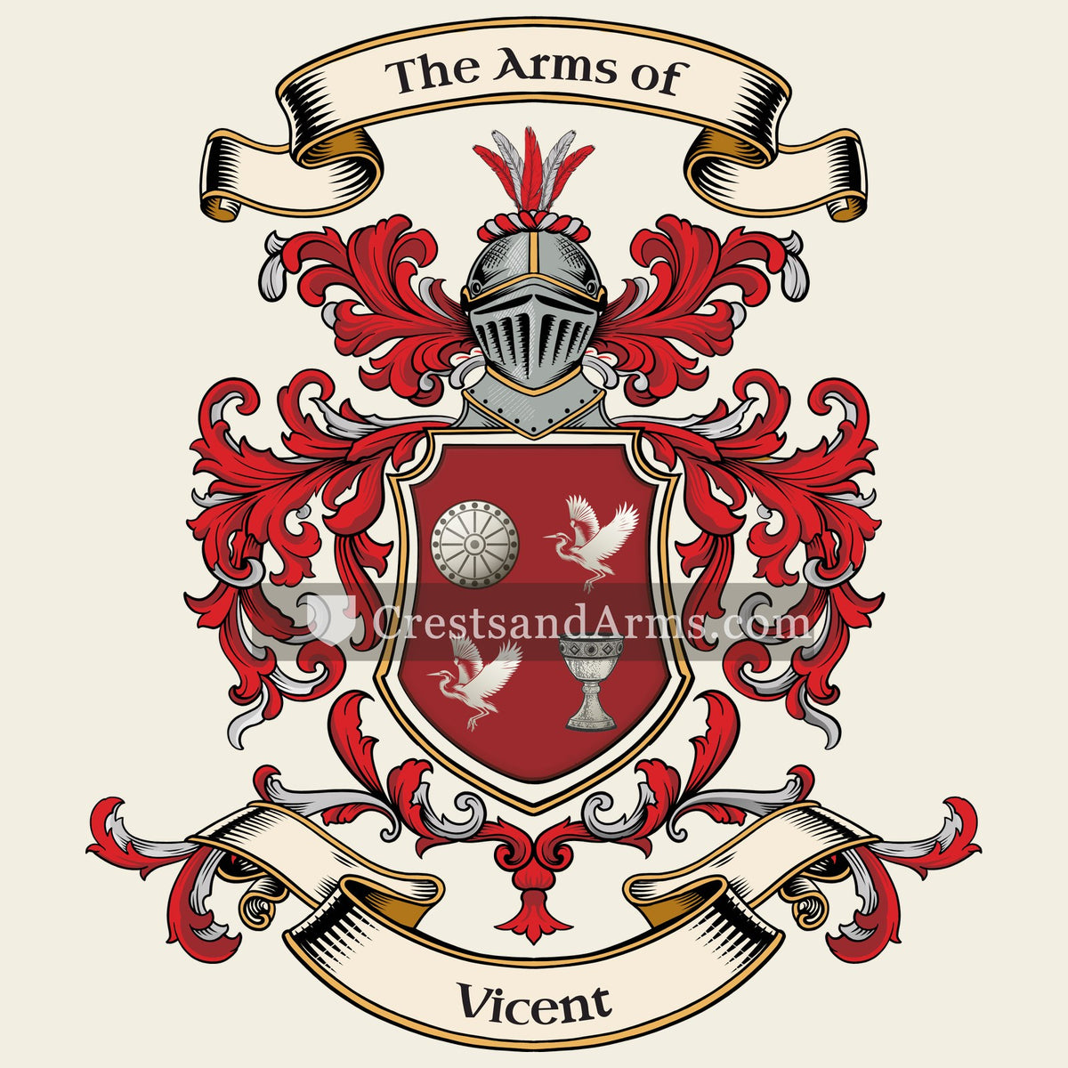 The Vicent coat of arms, drawn from the recorded blazon