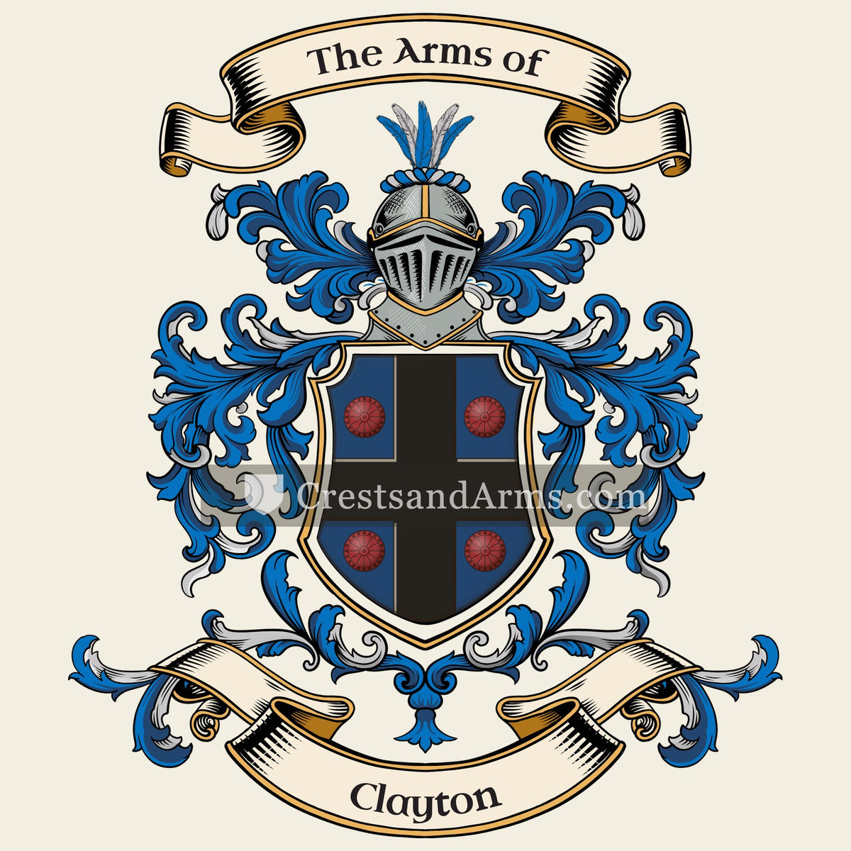 The Clayton coat of arms, drawn from the recorded blazon