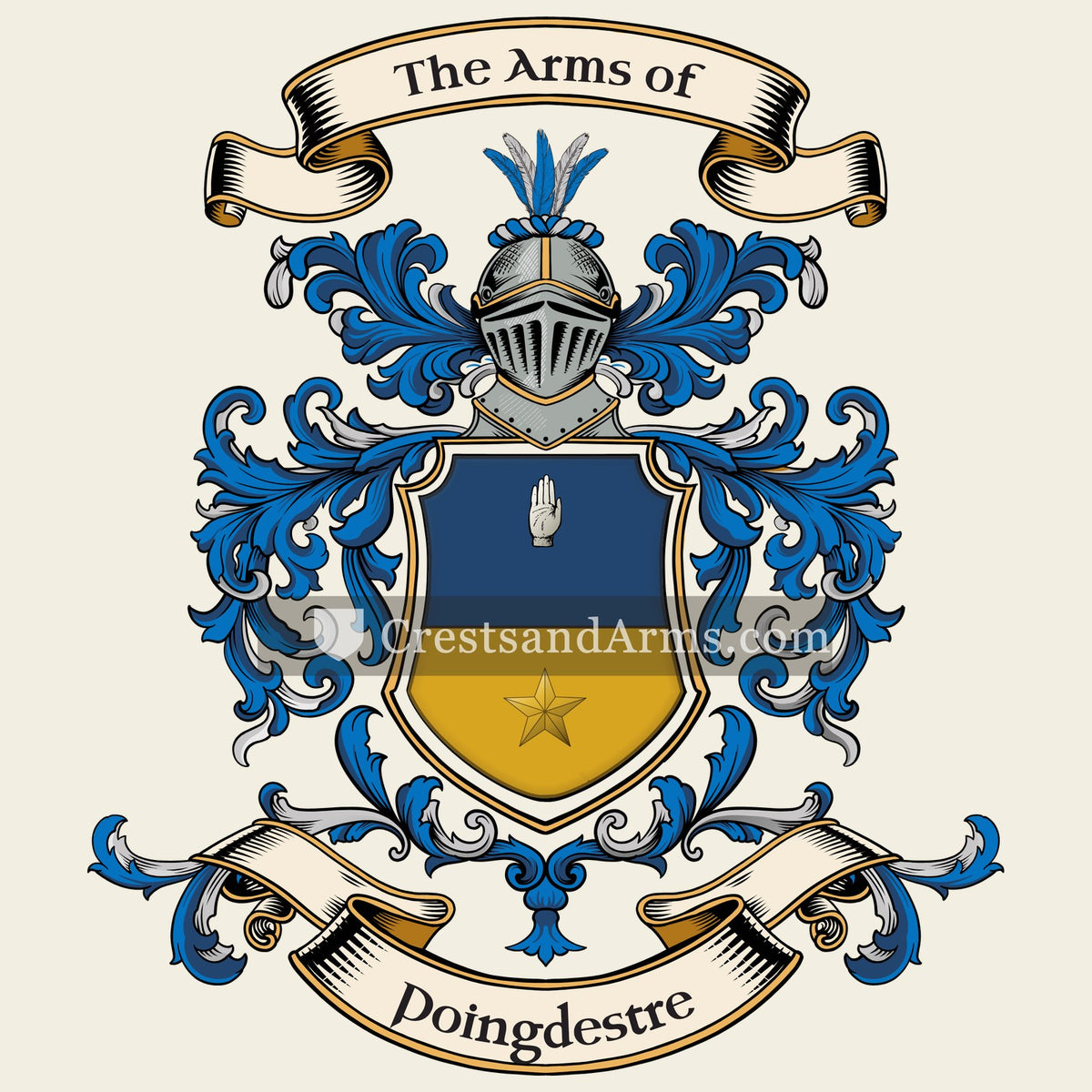 The Poingdestre coat of arms, drawn from the recorded blazon