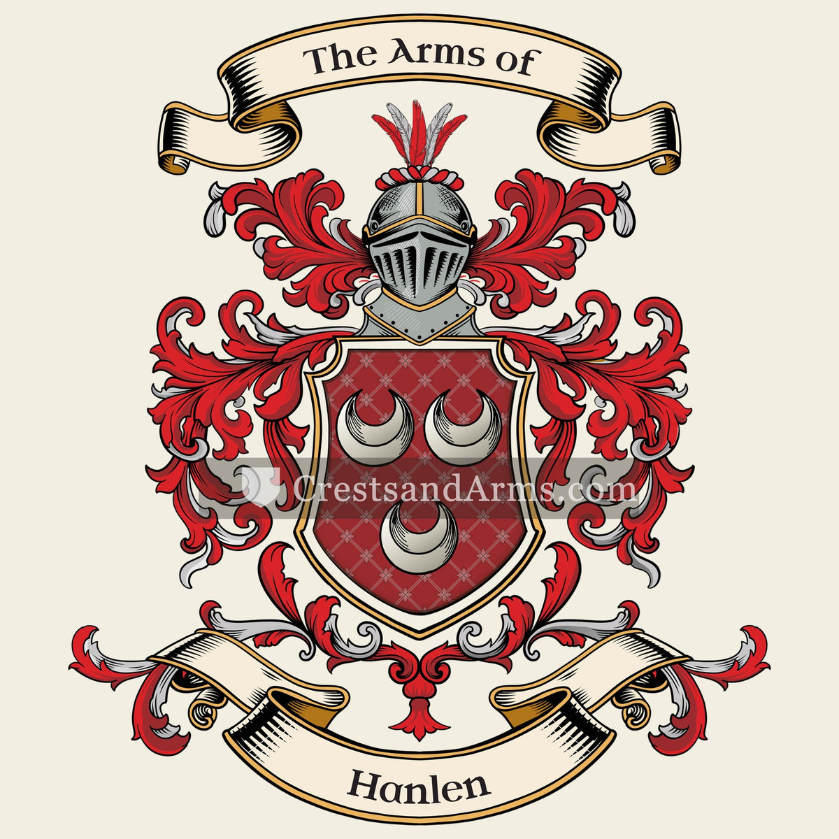The Hanlen coat of arms, drawn from the recorded blazon