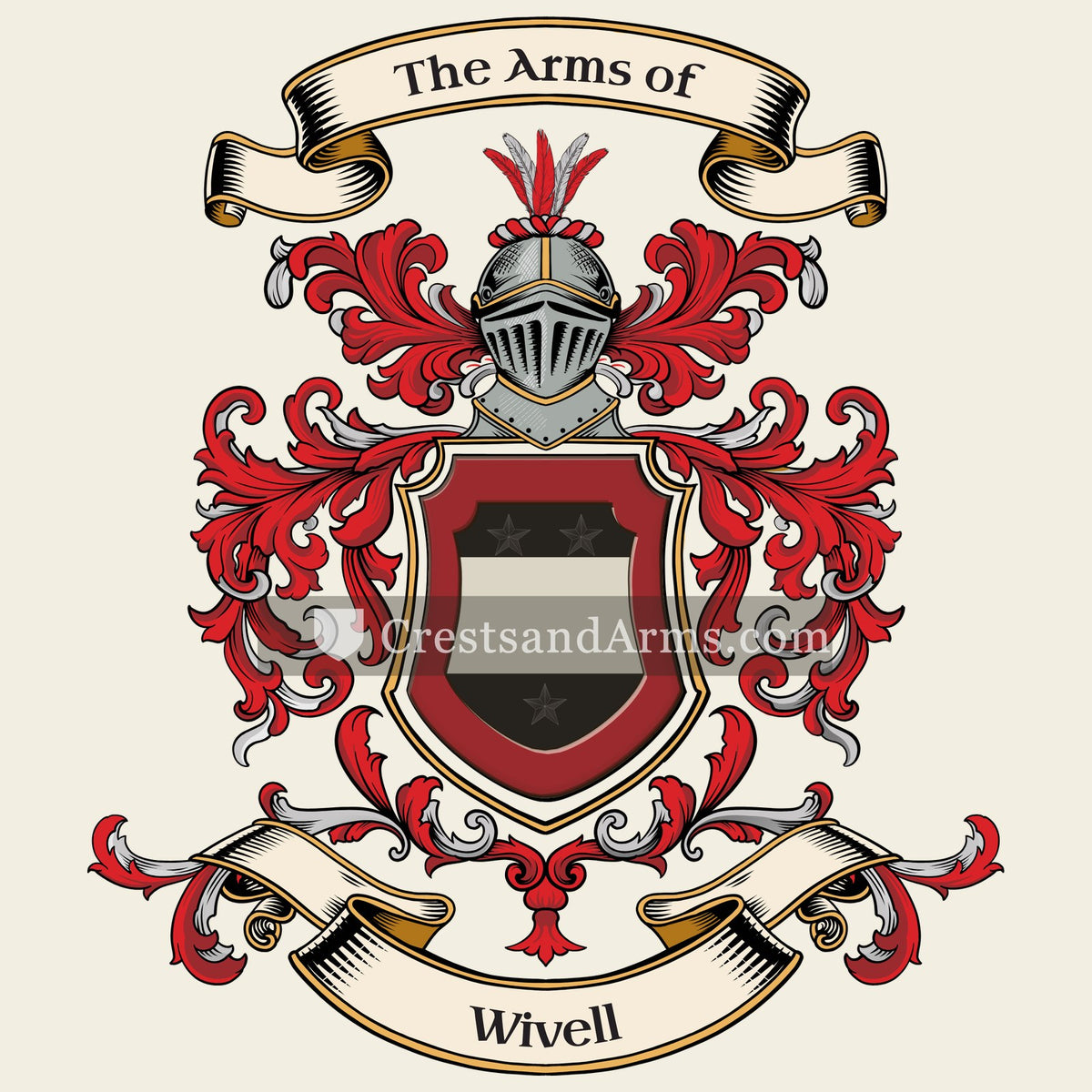 The Wivell coat of arms, drawn from the recorded blazon