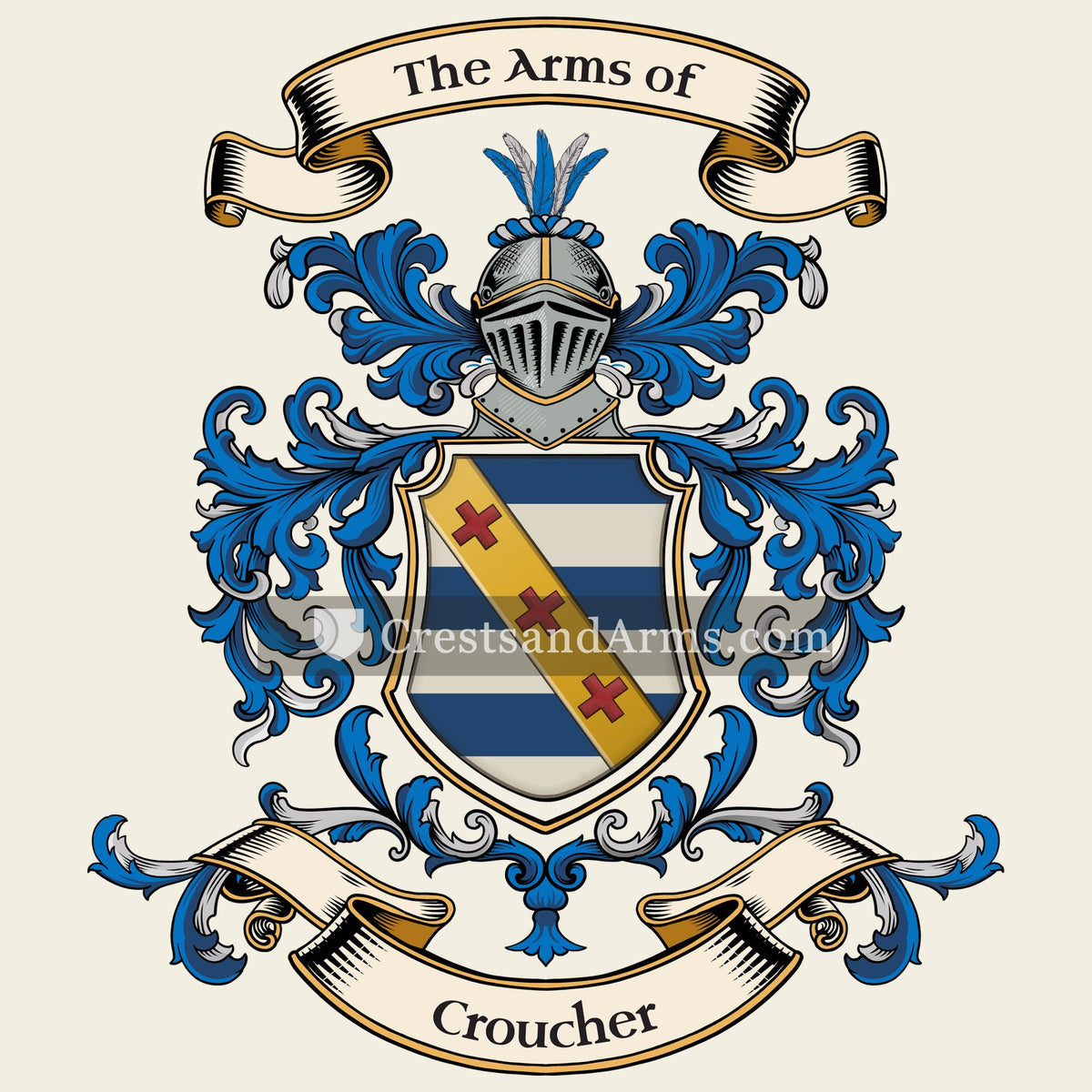 The Croucher coat of arms, drawn from the recorded blazon