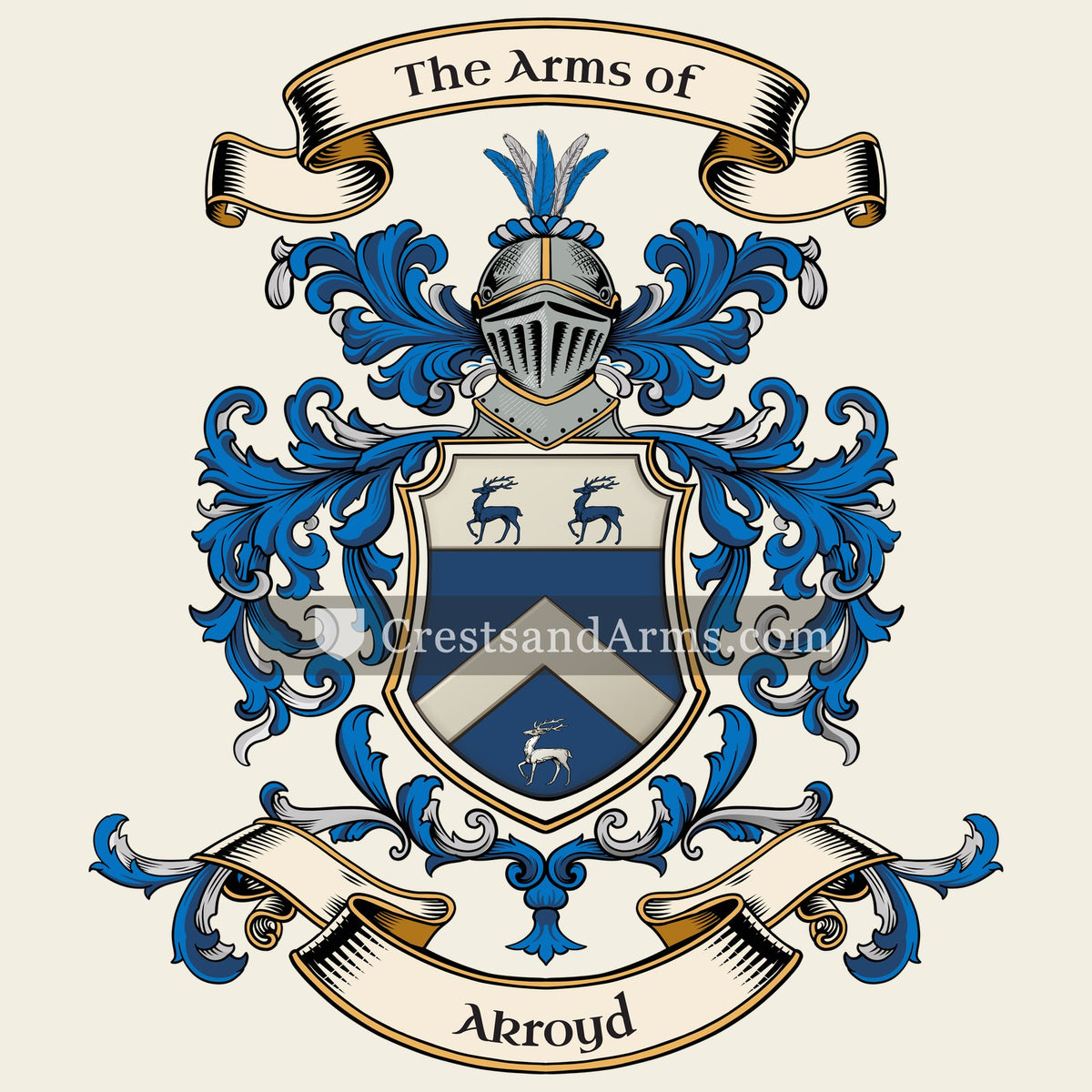 The Akroyd coat of arms, drawn from the recorded blazon