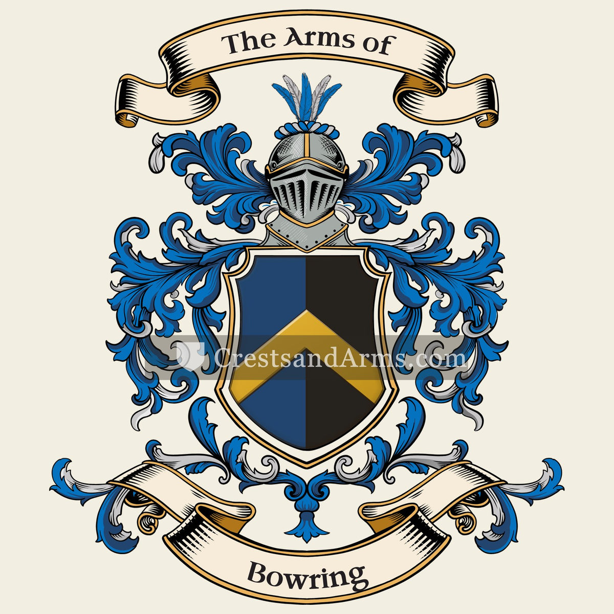 The Bowring coat of arms, drawn from the recorded blazon