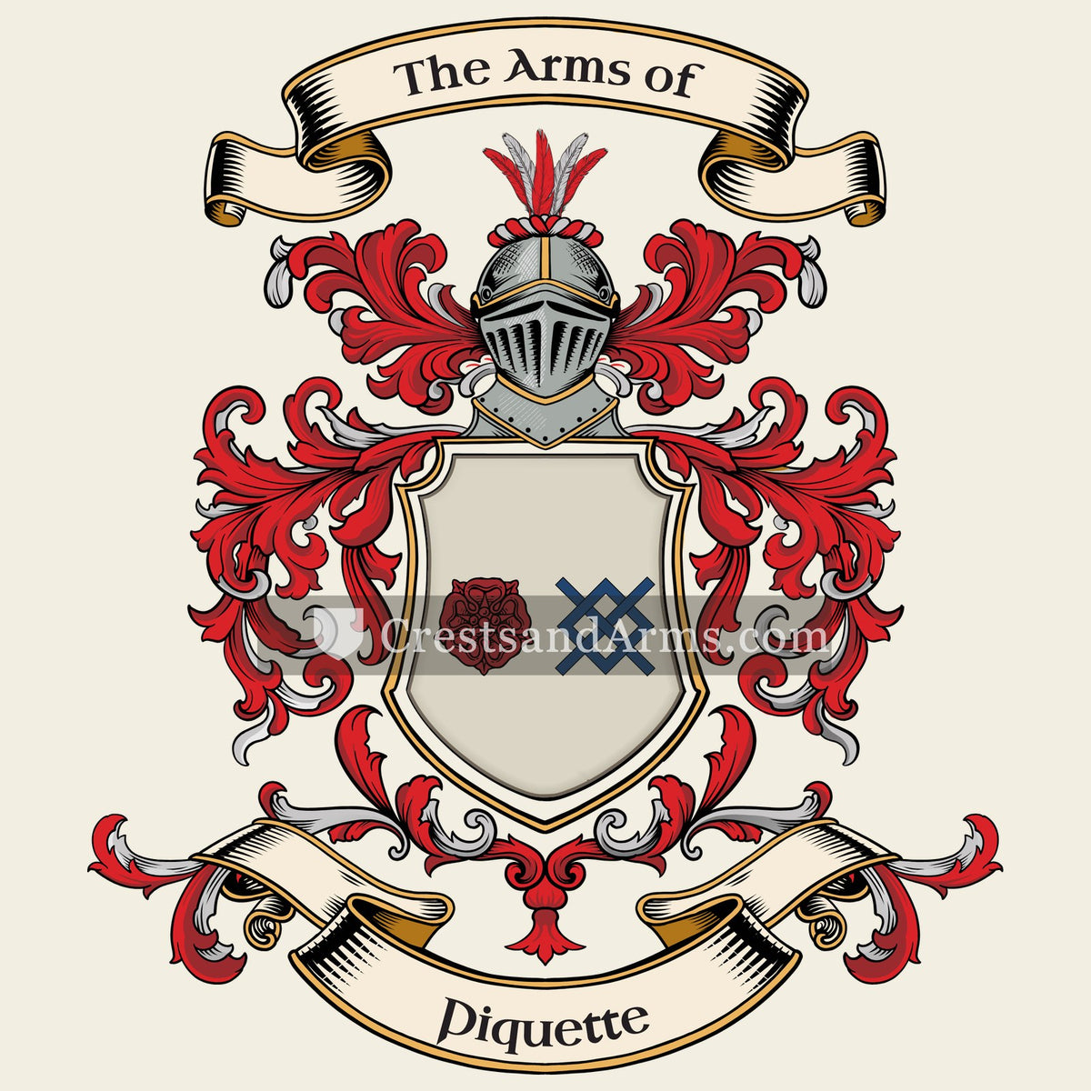 The Piquette coat of arms, drawn from the recorded blazon